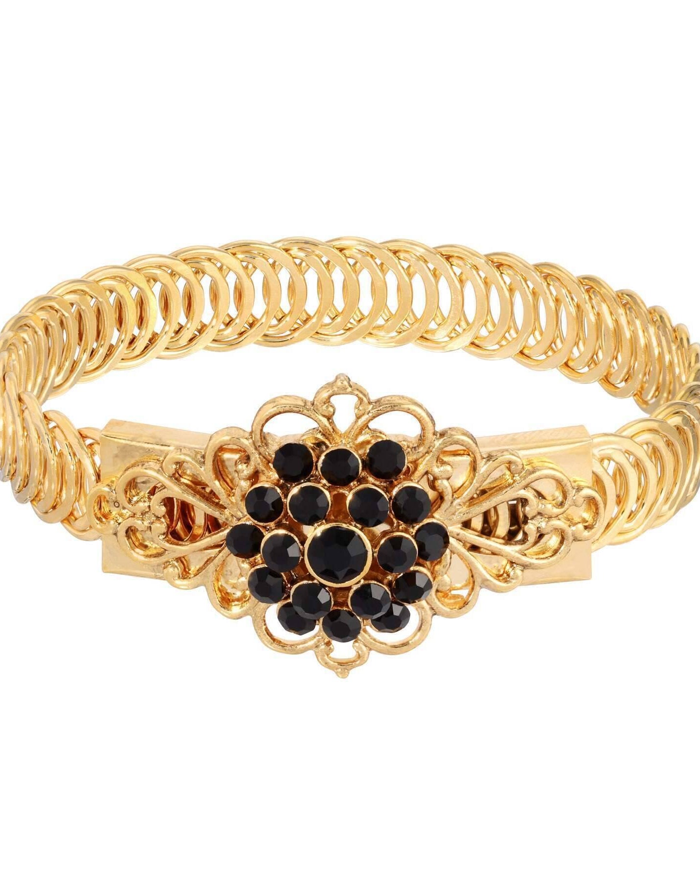 1928 Jewelry Gold Dipped Crystal Flower Overlay Belt Bracelet