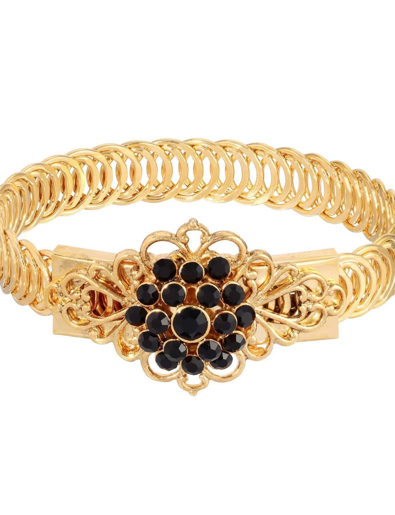 1928 Jewelry Gold Dipped Crystal Flower Overlay Belt Bracelet