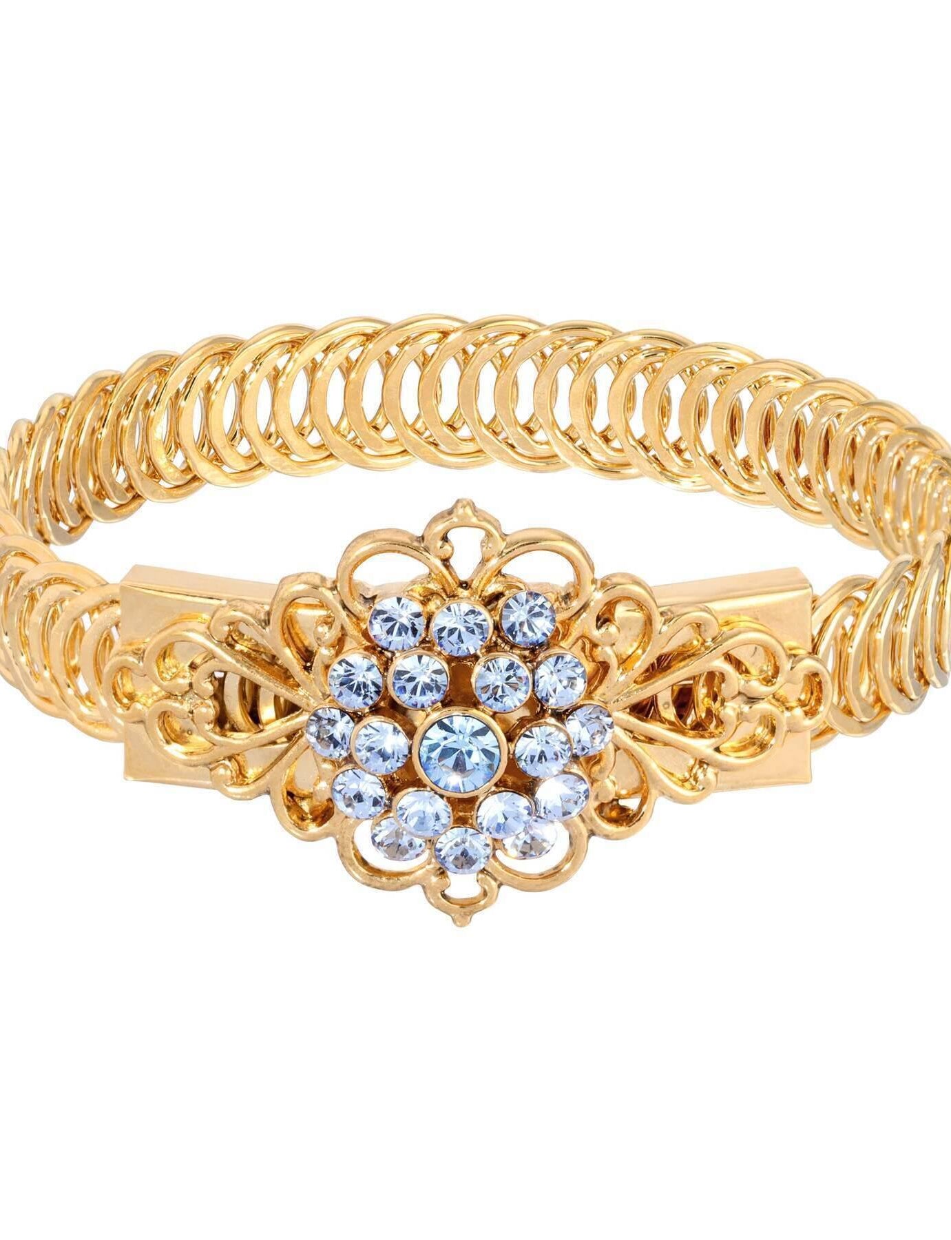 1928 Jewelry Gold Dipped Crystal Flower Overlay Belt Bracelet
