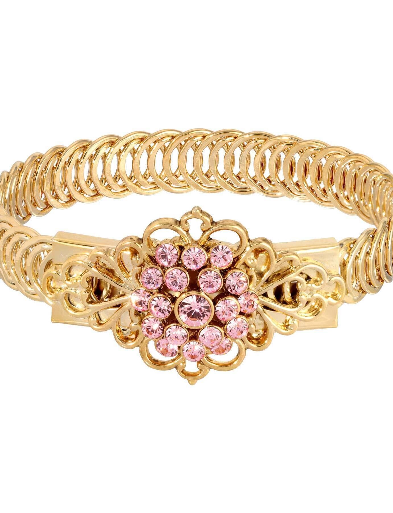 1928 Jewelry Gold Dipped Crystal Flower Overlay Belt Bracelet