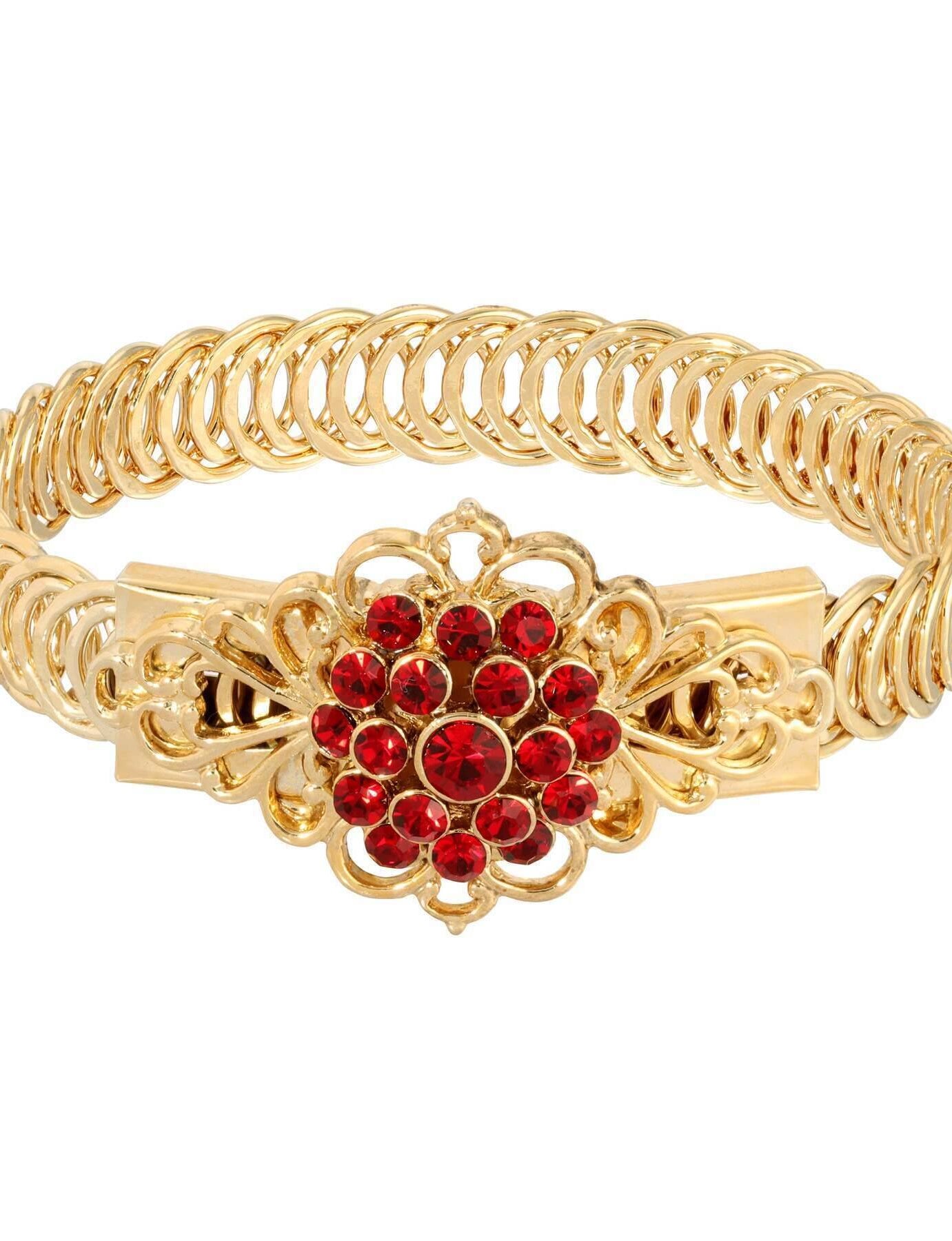 1928 Jewelry Gold Dipped Crystal Flower Overlay Belt Bracelet