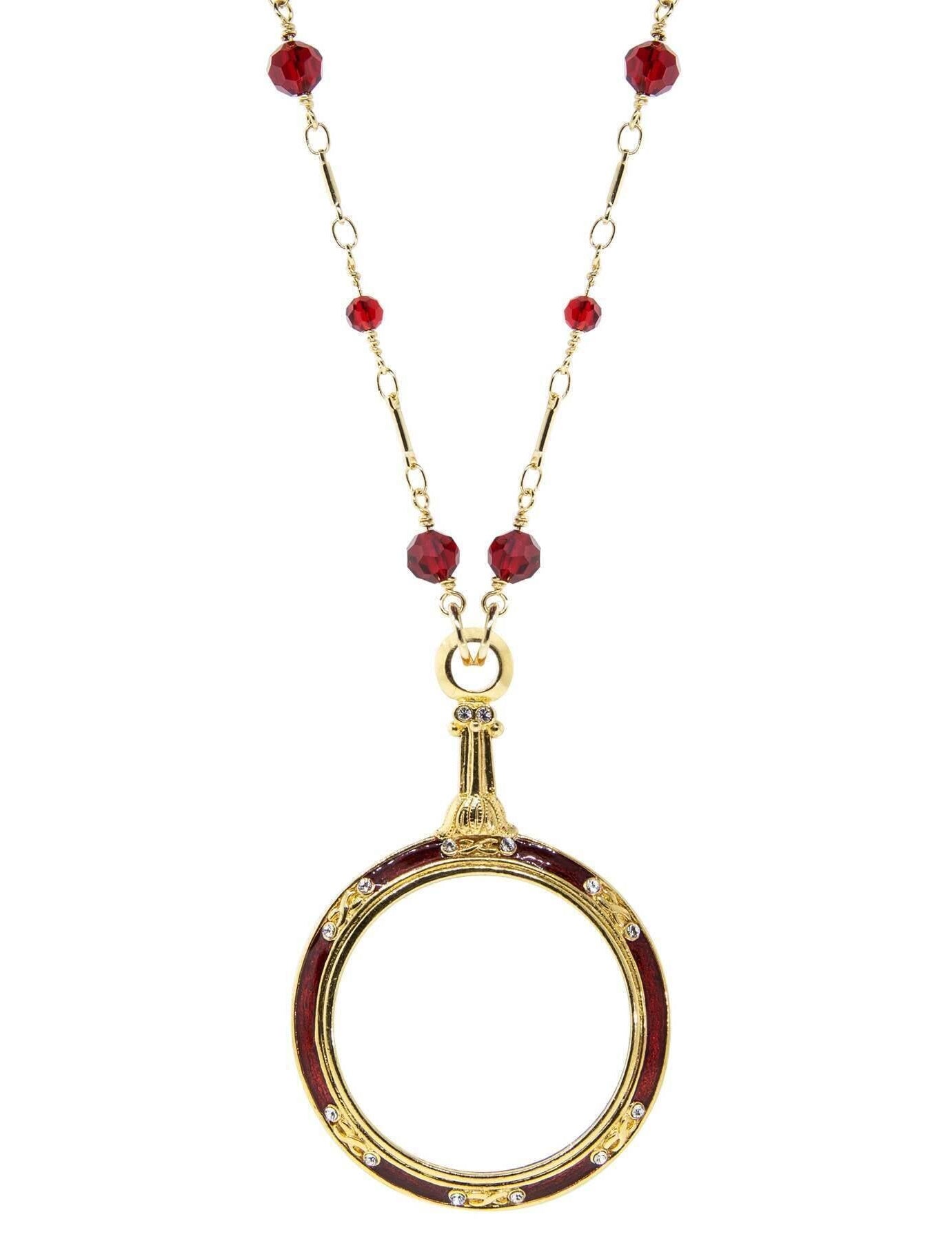 1928 Jewelry Glass Beaded Station Chain Deco Magnification Enamel & Crystal Pendant Necklace 30" - Magnification Power: 1-2X