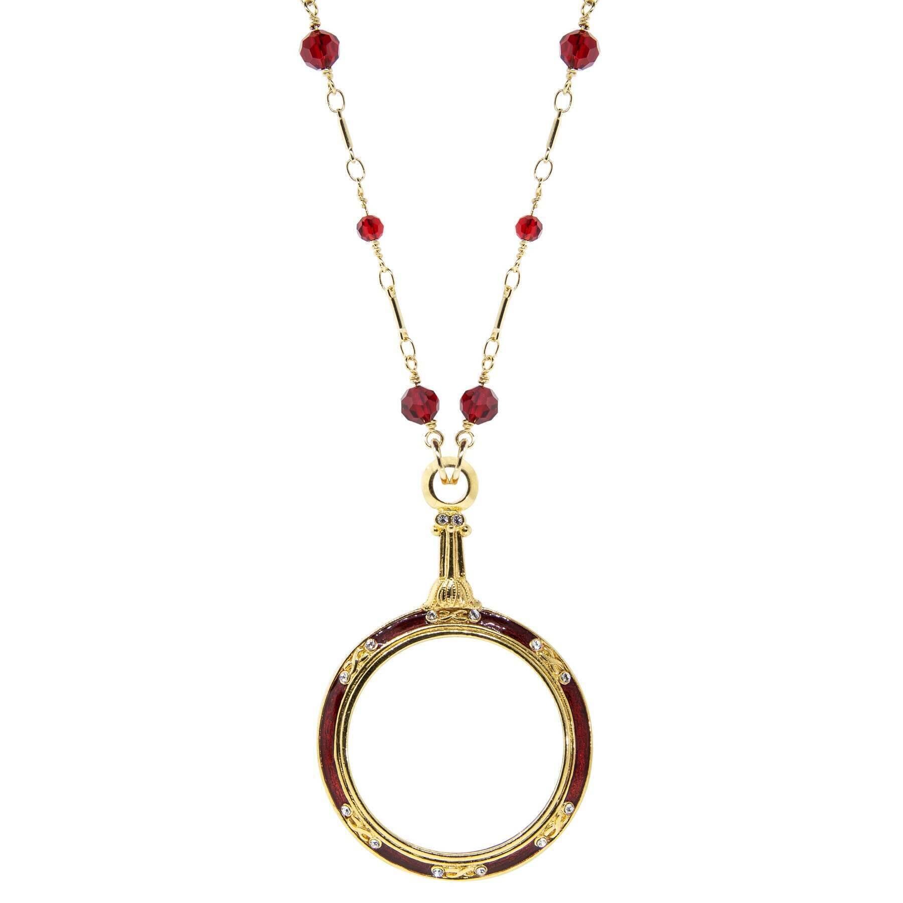 1928 Jewelry Glass Beaded Station Chain Deco Magnification Enamel & Crystal Pendant Necklace 30" - Magnification Power: 1-2X