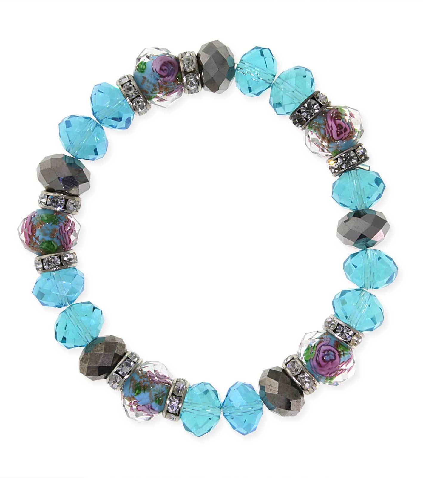 1928 Jewelry Pink Flower Bead Crystal Stretch Bracelet