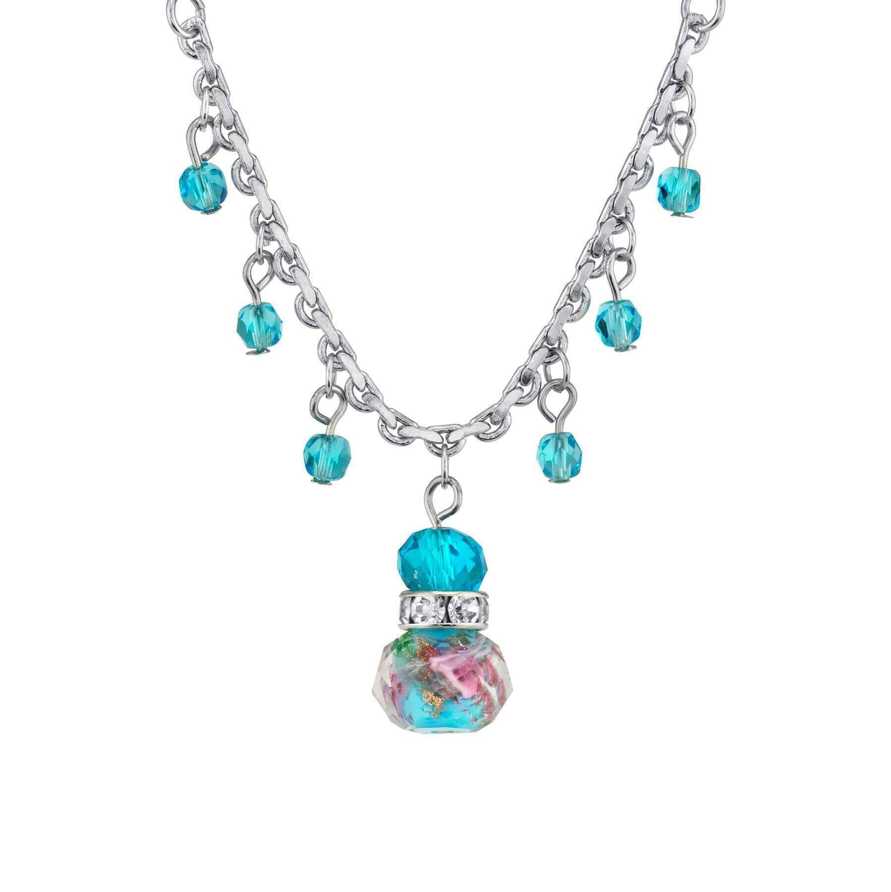 1928 Jewelry Pink Flower Beaded Drop Pendant Necklace 16" + 3" Extender