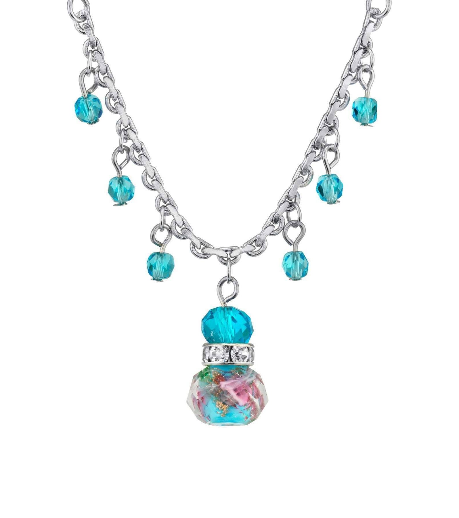 1928 Jewelry Pink Flower Beaded Drop Pendant Necklace 16" + 3" Extender