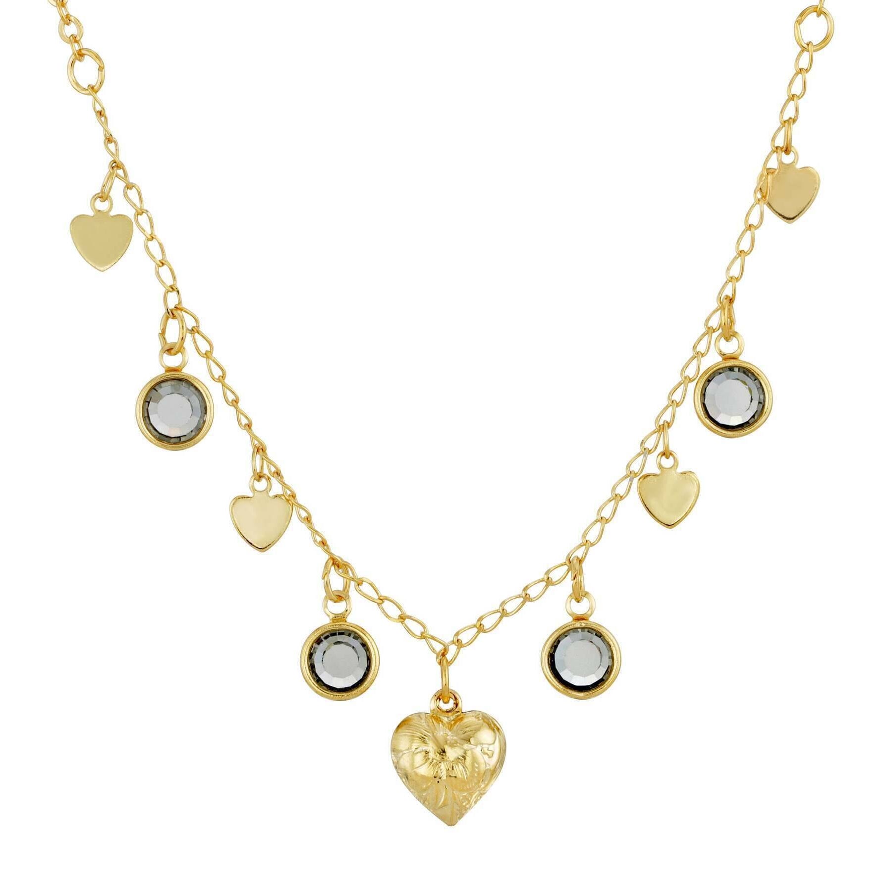 1928 Jewelry Diamond Channel Austrian Crystal Stones with Hearts Drop Necklace 16" + 3" Extender