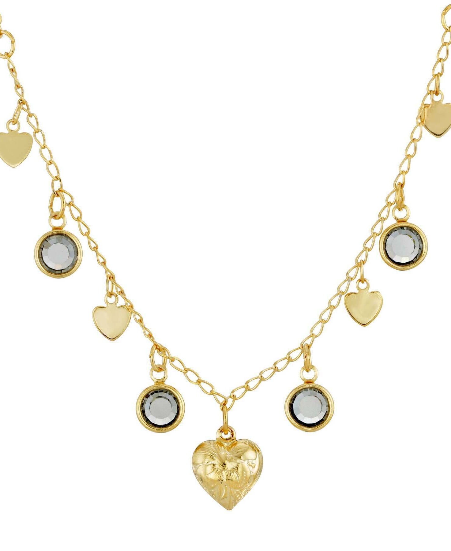 1928 Jewelry Diamond Channel Austrian Crystal Stones with Hearts Drop Necklace 16" + 3" Extender