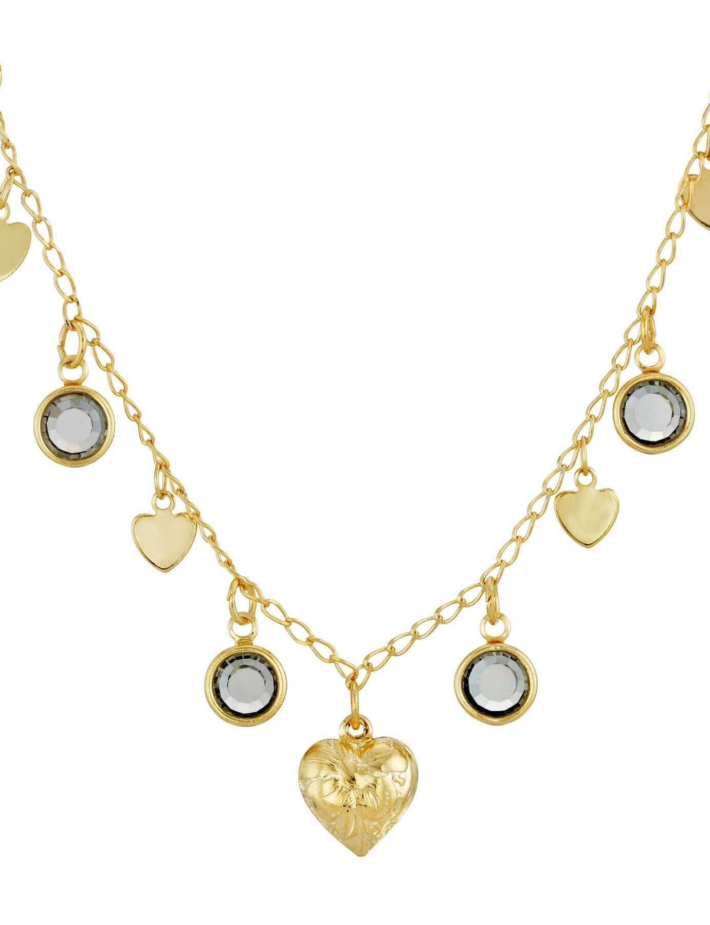 1928 Jewelry Diamond Channel Austrian Crystal Stones with Hearts Drop Necklace 16" + 3" Extender