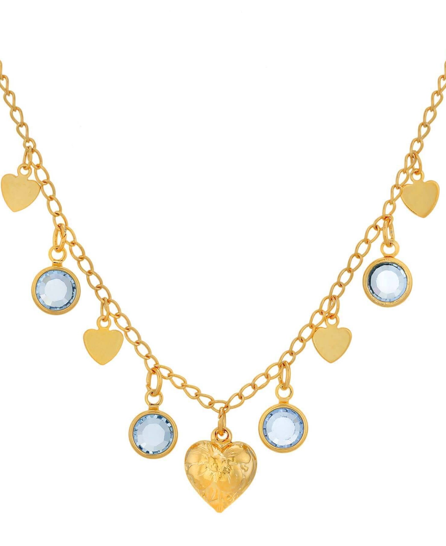 1928 Jewelry Diamond Channel Austrian Crystal Stones with Hearts Drop Necklace 16" + 3" Extender