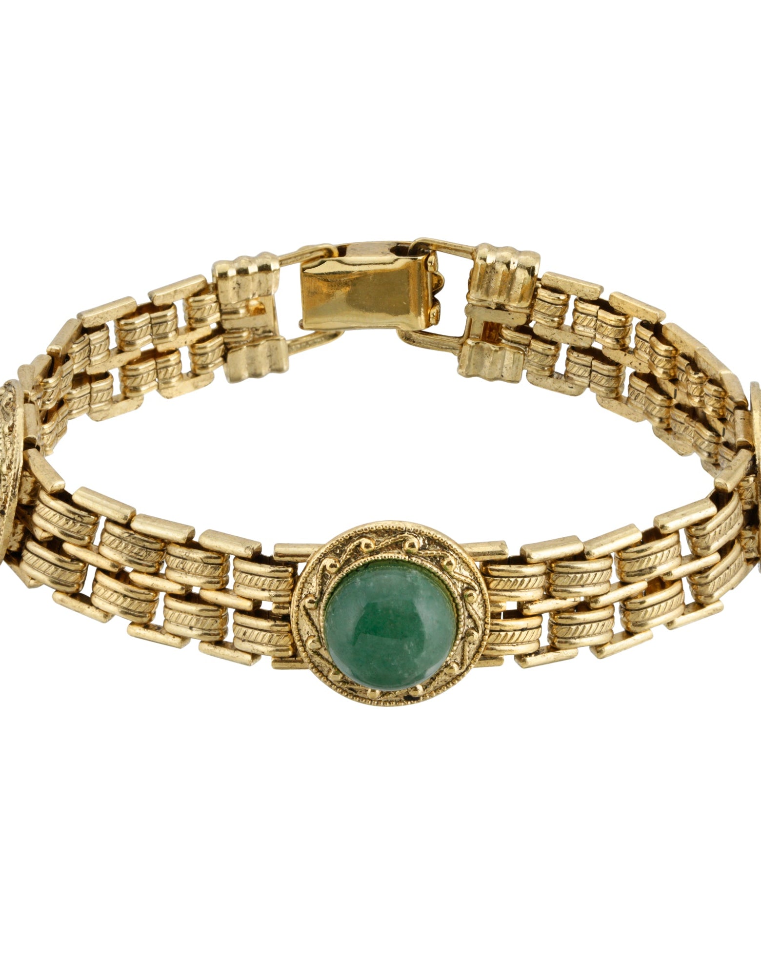 1928 Jewelry Round Green Aventurine Gemstone Link Bracelet