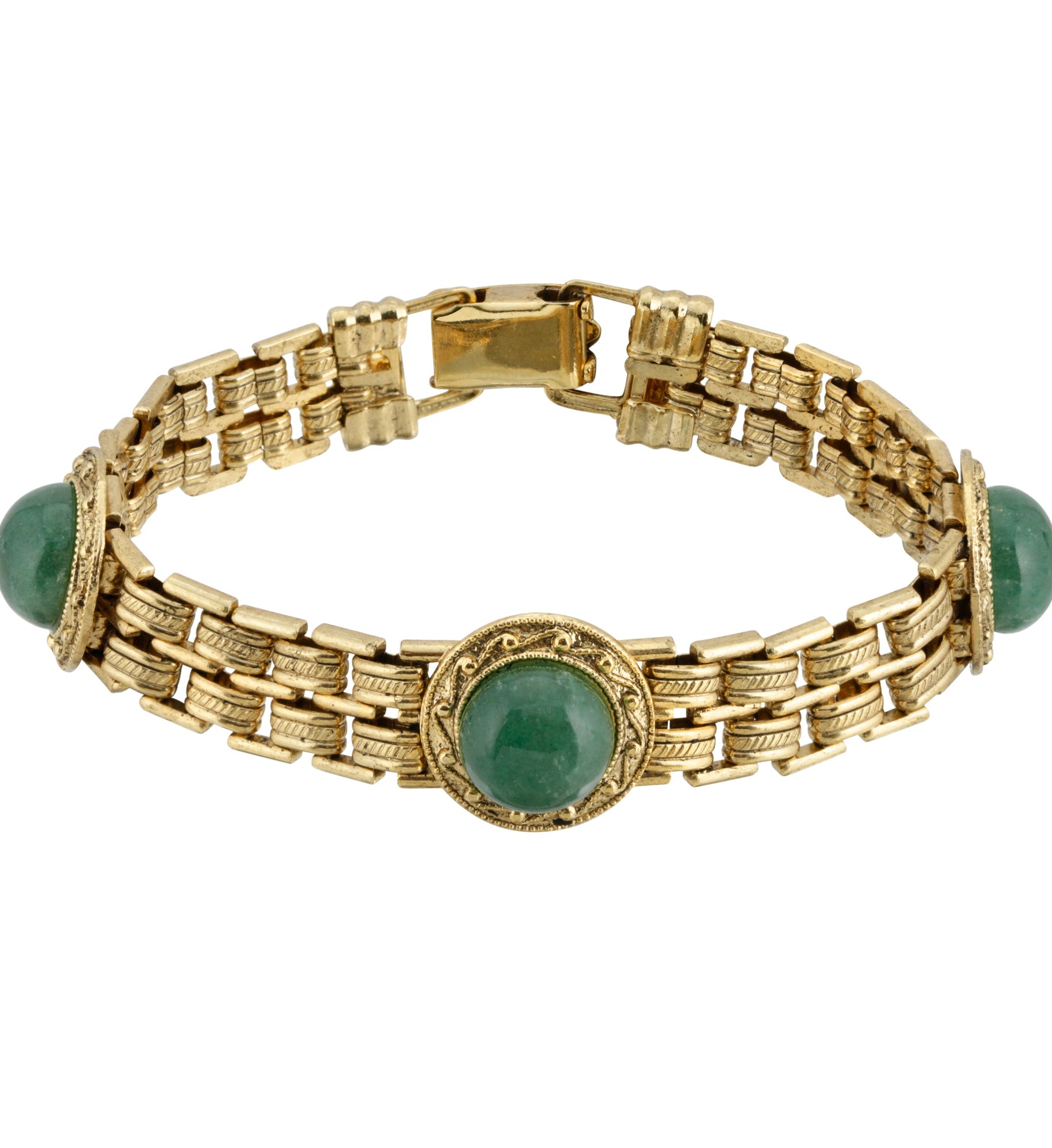 1928 Jewelry Round Green Aventurine Gemstone Link Bracelet