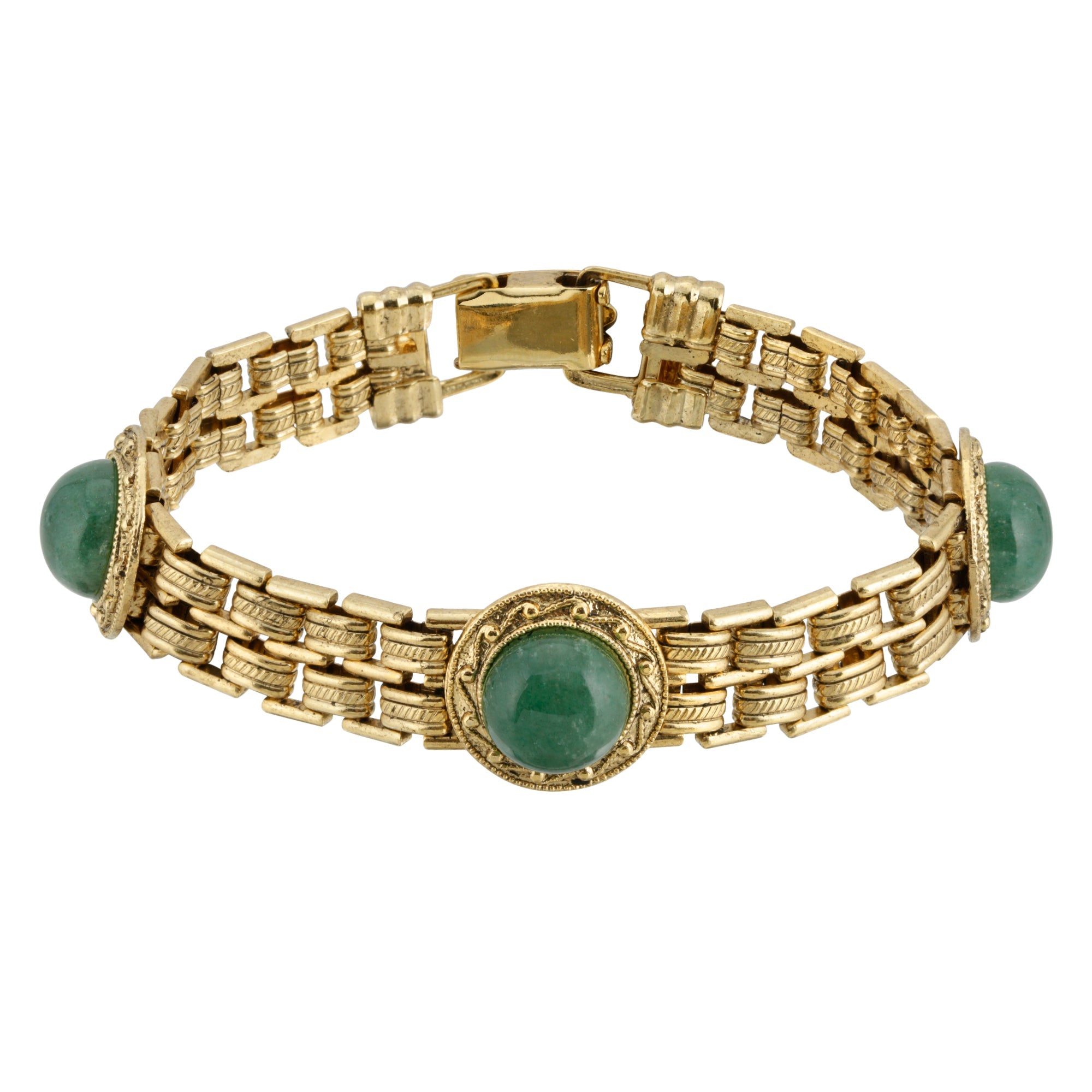 1928 Jewelry Round Green Aventurine Gemstone Link Bracelet
