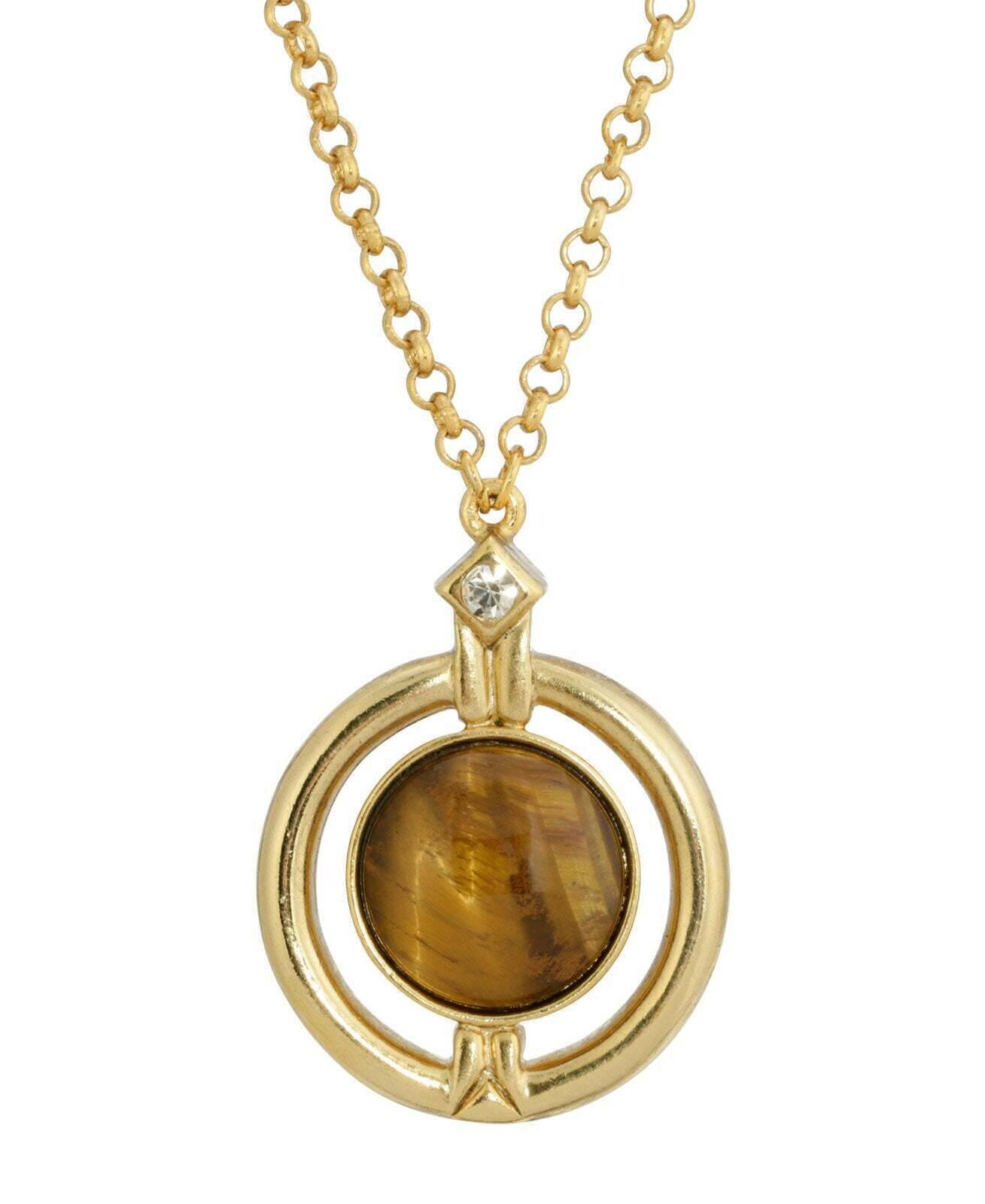 1928 Jewelry Round Gemstone And Crystal Pendant Necklace 20" + 3" Extender