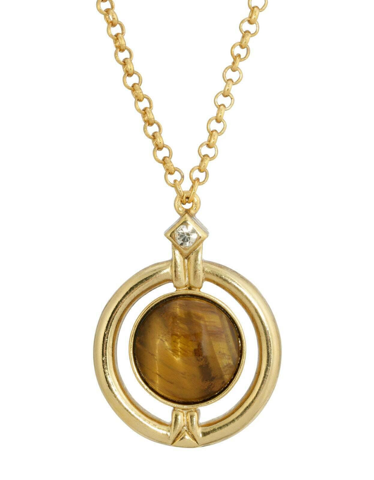 1928 Jewelry Round Gemstone And Crystal Pendant Necklace 20" + 3" Extender