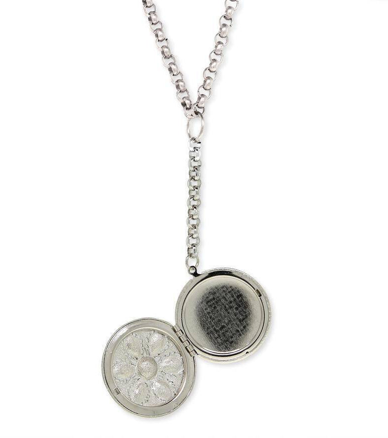 1928 Jewelry Crystal Flower Round Locket Necklace 22 + 3" Extender