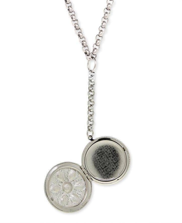 1928 Jewelry Crystal Flower Round Locket Necklace 22 + 3" Extender