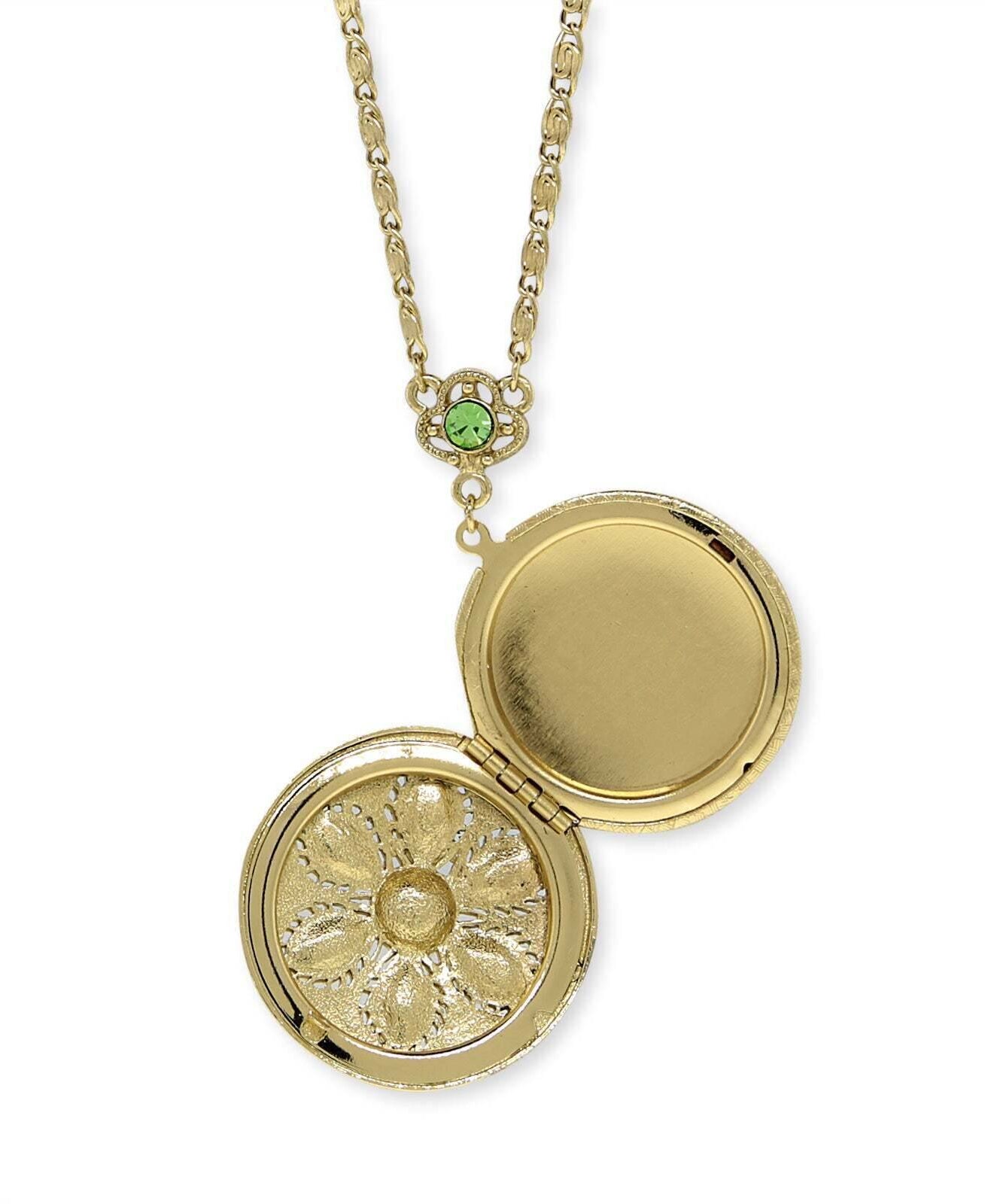 1928 Jewelry Crystal Flower Round Locket Necklace 22 + 3" Extender