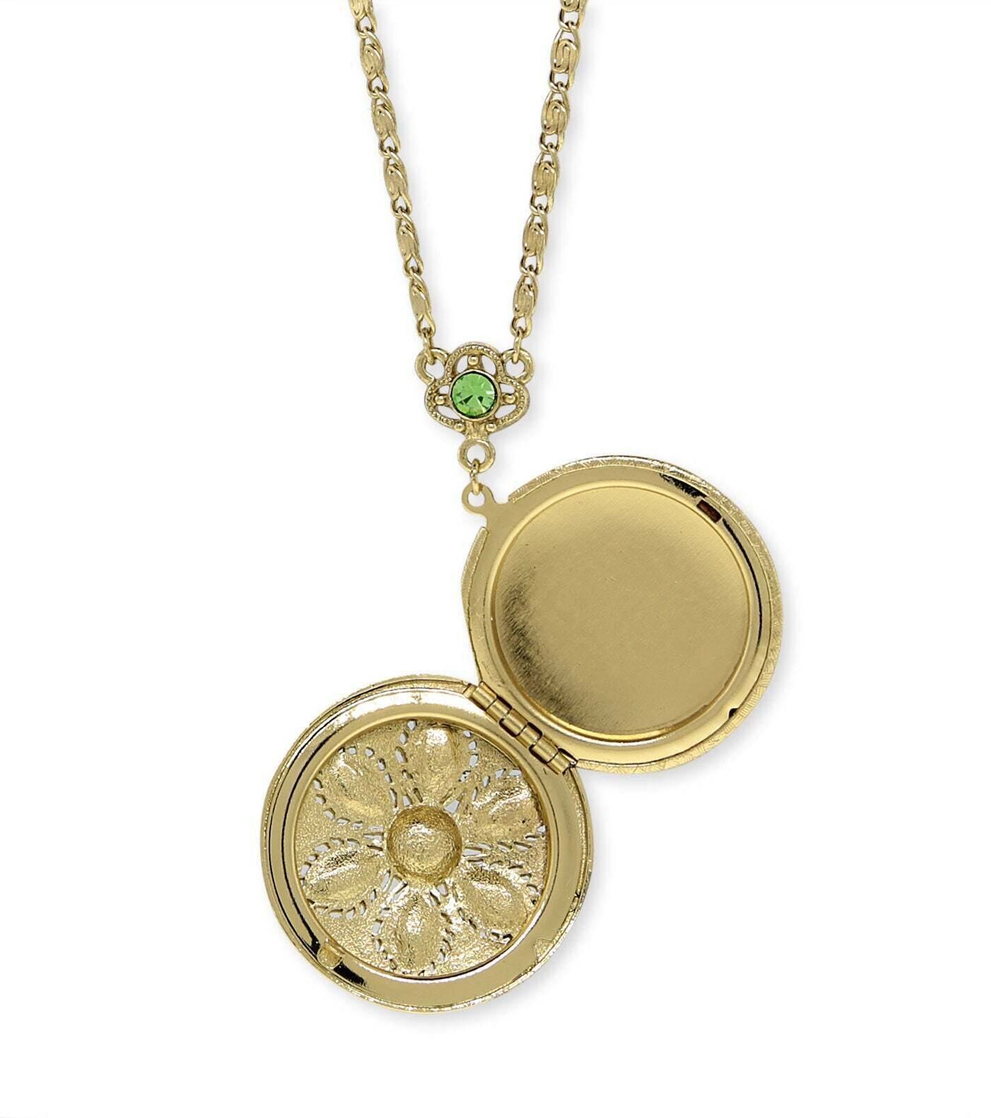 1928 Jewelry Crystal Flower Round Locket Necklace 22 + 3" Extender