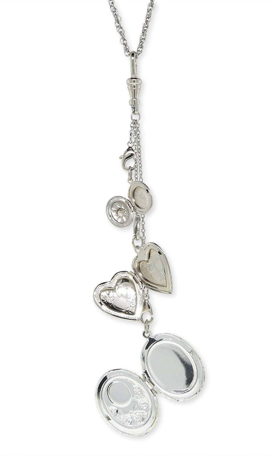 1928 Jewelry Multi Charm Heart & Oval Black Cameo Locket Necklace 30"