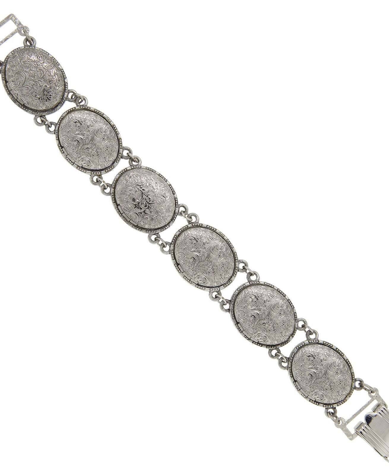1928 Jewelry Etched Vine Oval Locket Link Bracelet