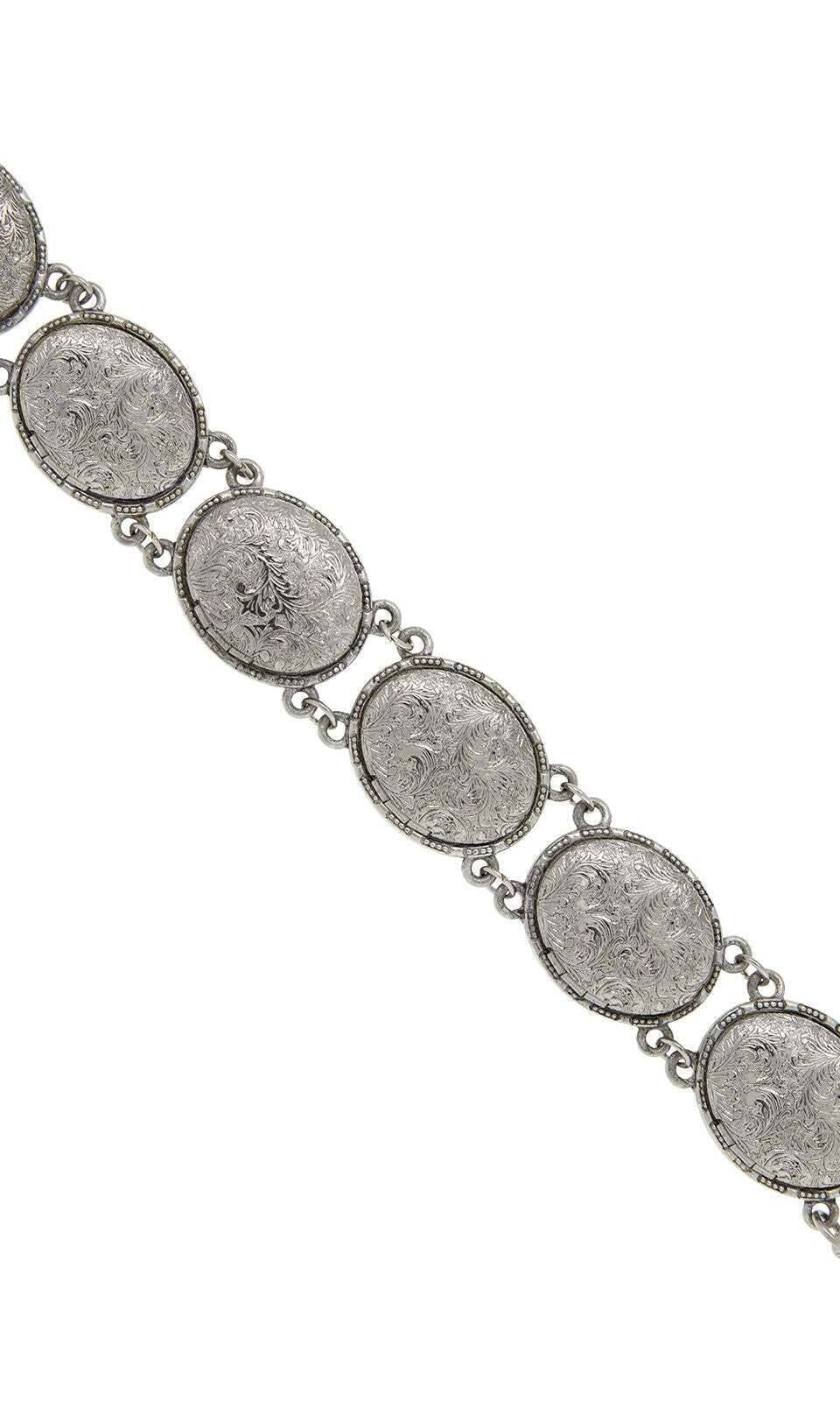 1928 Jewelry Etched Vine Oval Locket Link Bracelet