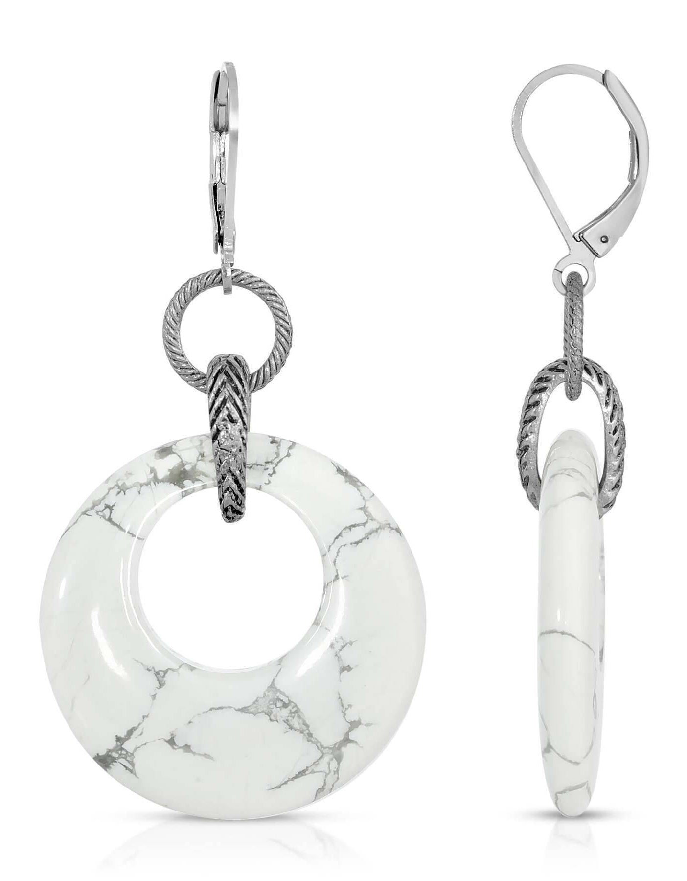 1928 Jewelry Antica Link Round Semi Precious Gemstone Hoop Earrings