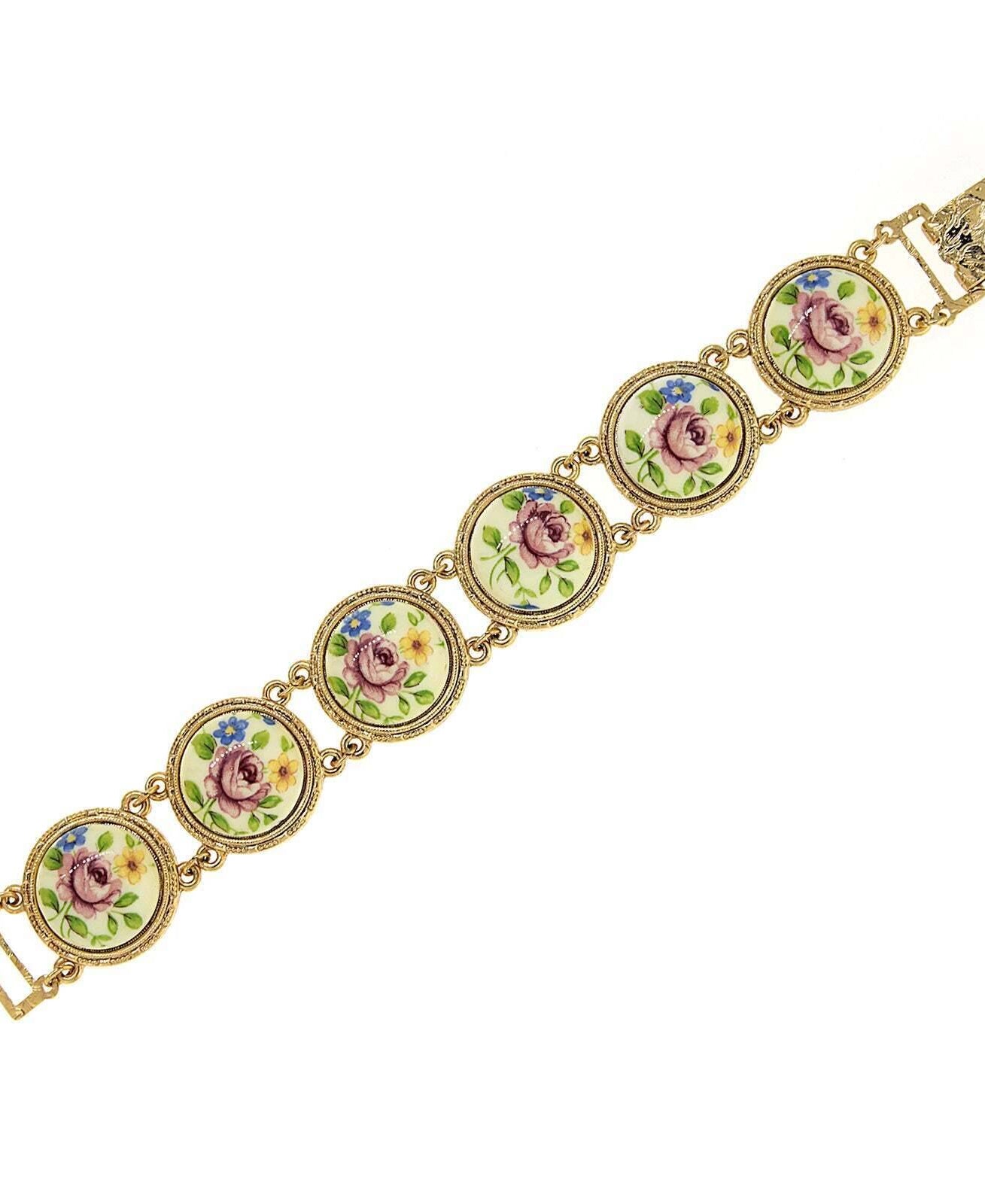 1928 Jewelry Round Multi Link Flower Stone Clasp Bracelet