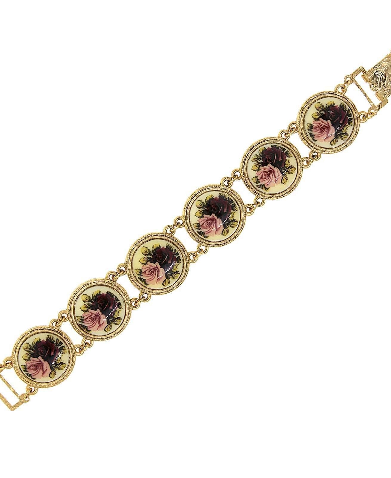 1928 Jewelry Round Multi Link Flower Stone Clasp Bracelet