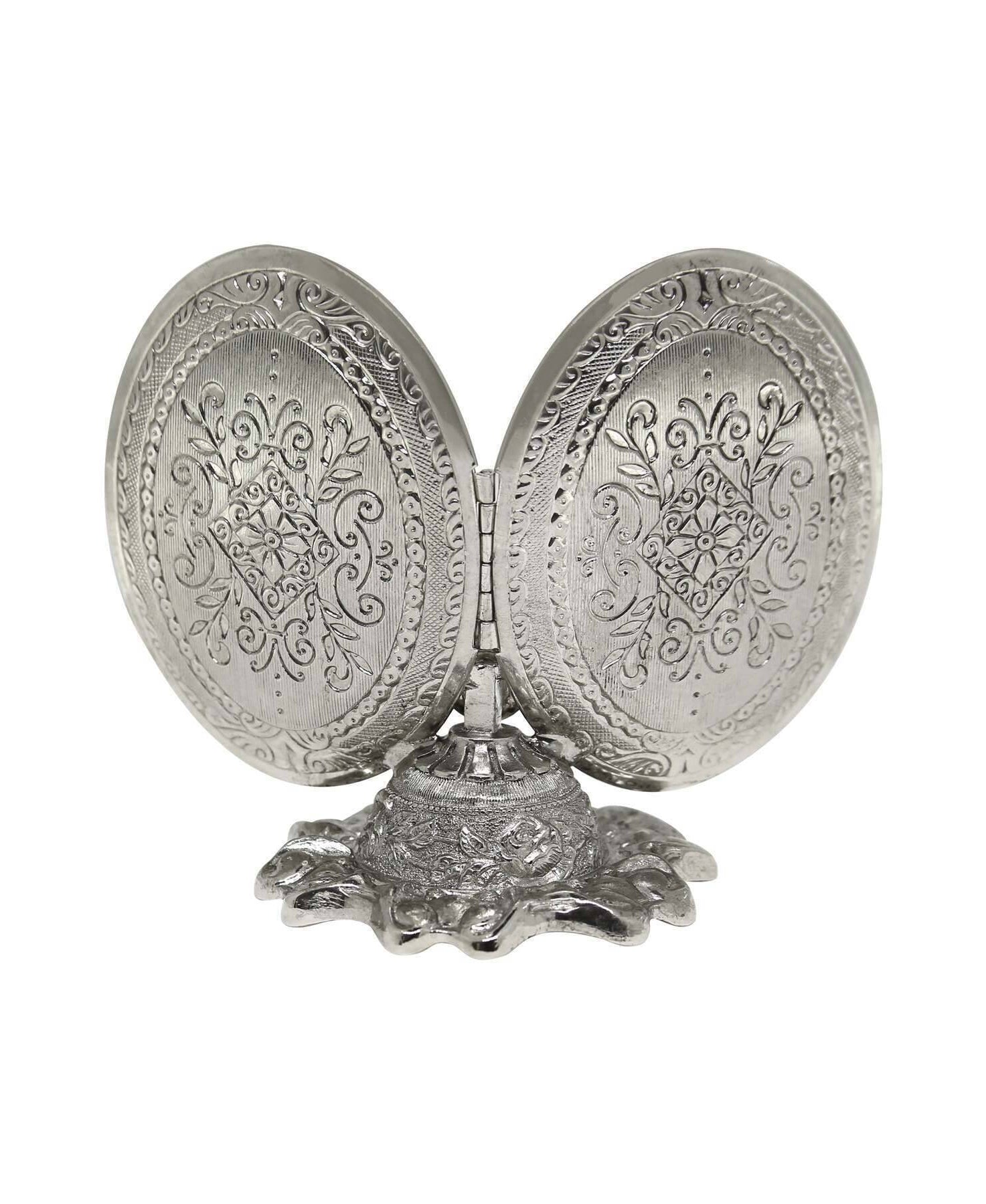 1928 Jewelry Black Cameo Floral Oval Double Photo Locket Frame