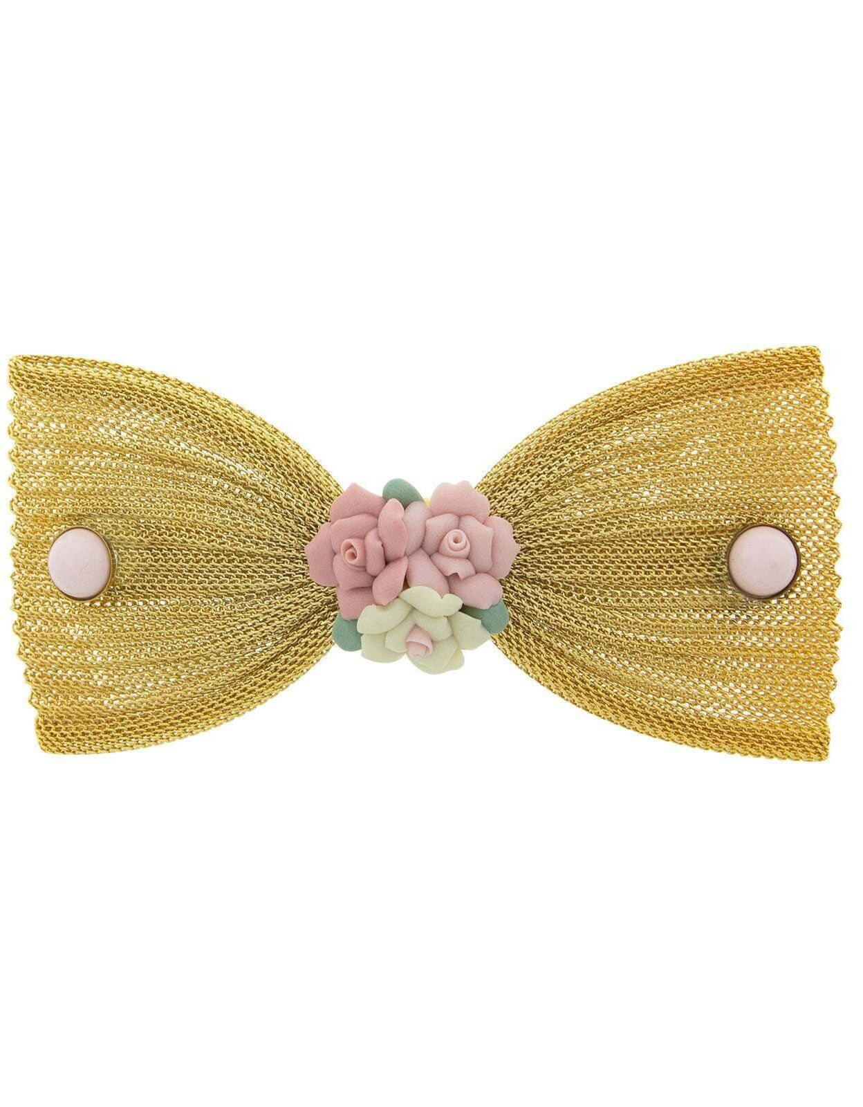 1928 Jewelry Pink Porcelain Flower Mesh Bow Hair Barrette