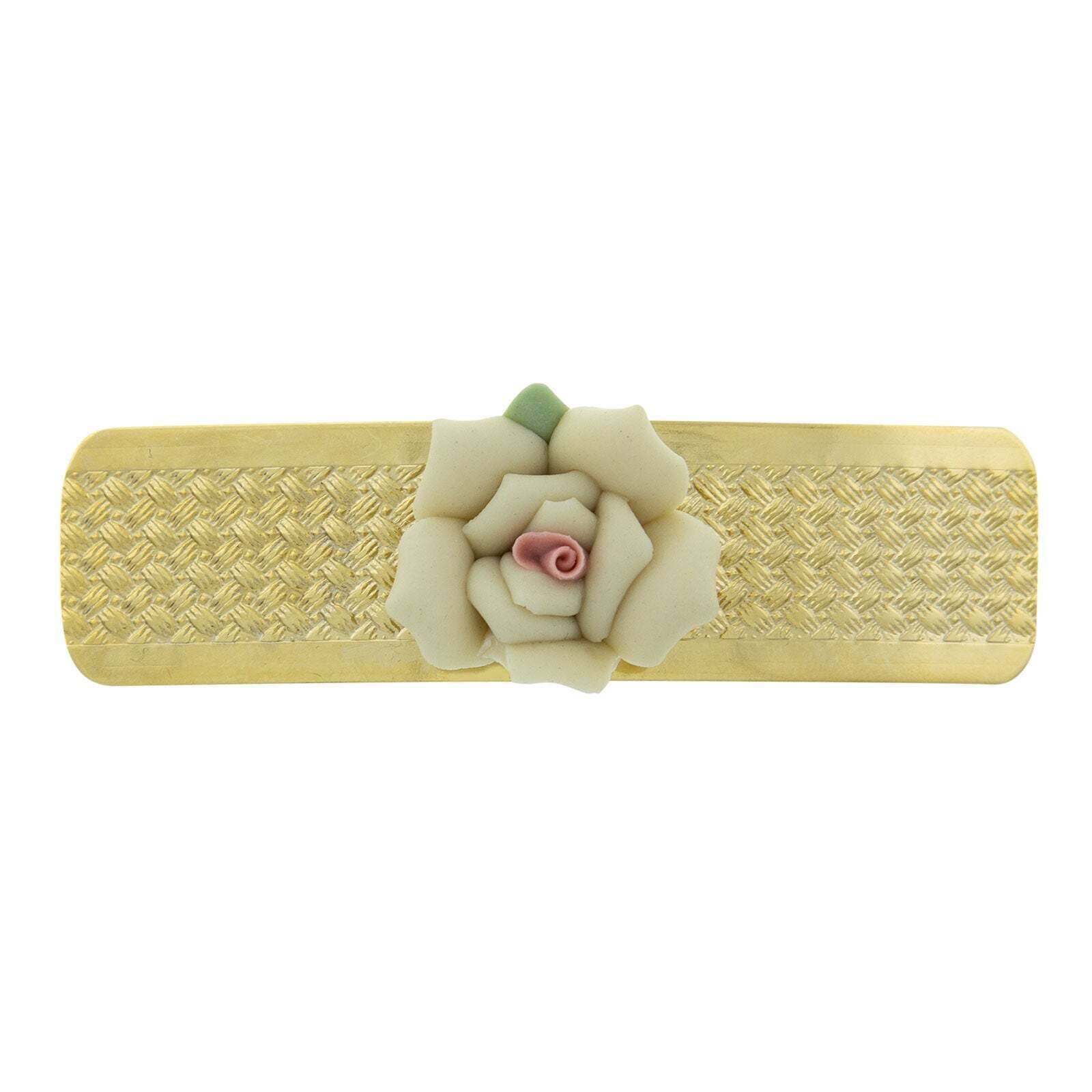 1928 Jewelry Small Ivory Porcelain Flower Hair Barrette