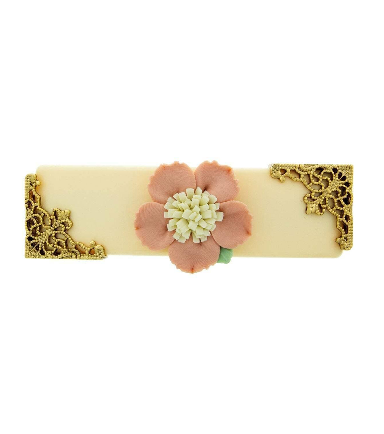 1928 Jewelry Ivory With Pink & White Porcelain Flower Hair Barrette