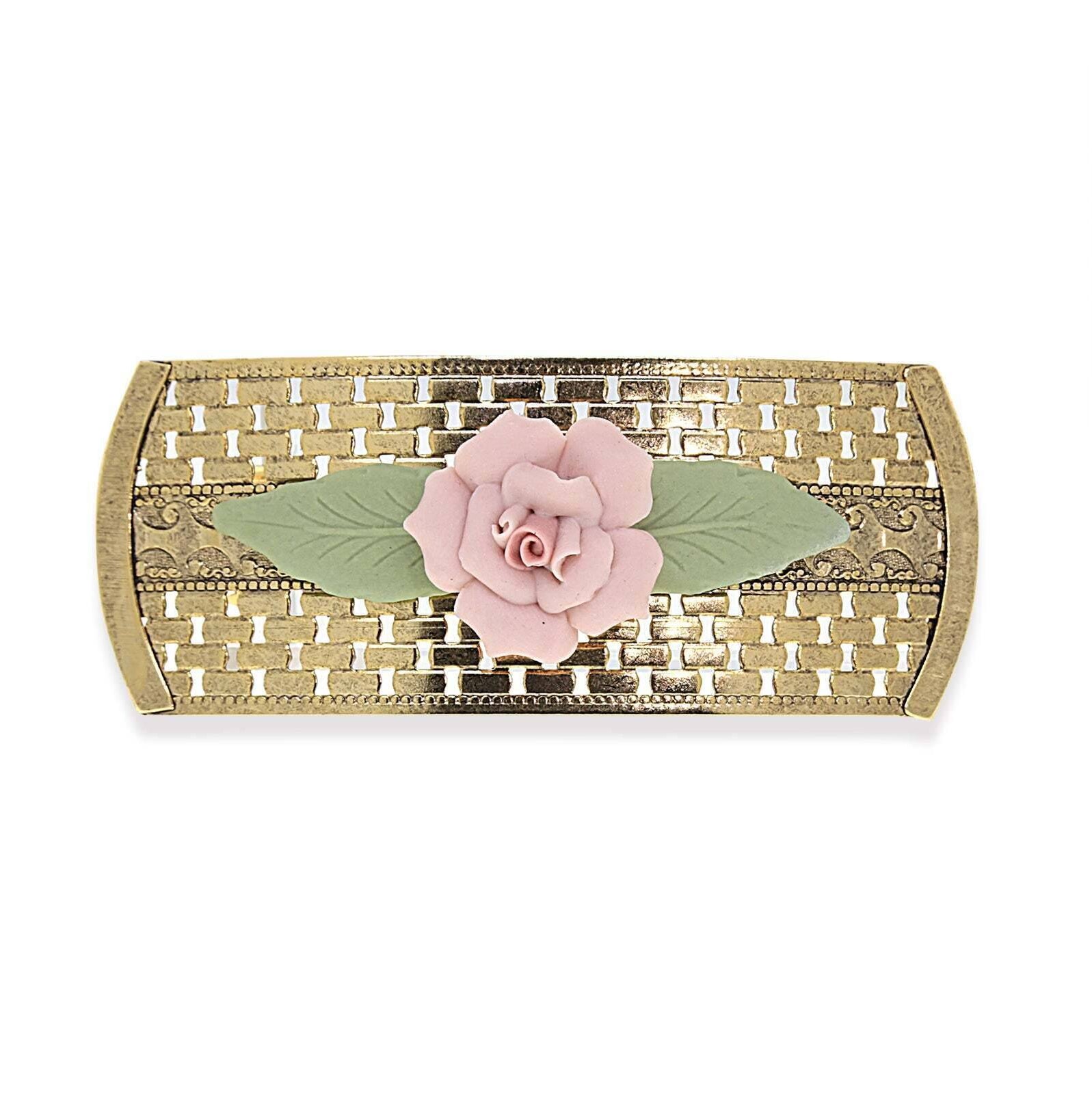 1928 Jewelry Large Pink Porcelain Flower Lattice Hair Barrette