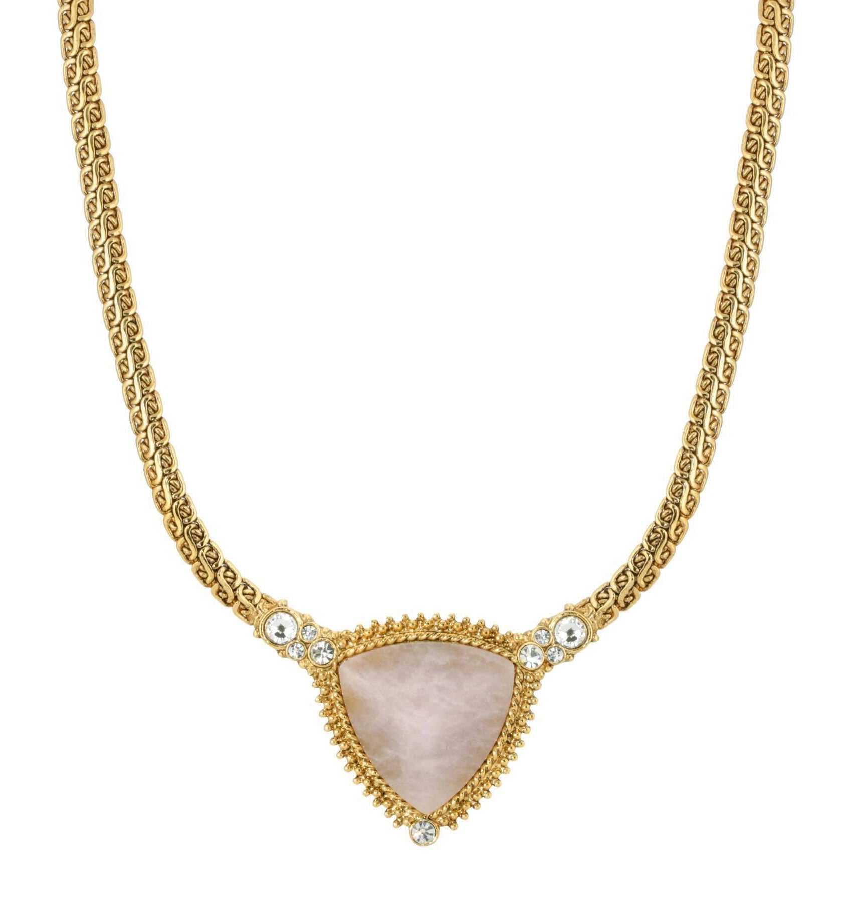 1928 Jewelry Trillion Gemstone Pendant Crystal Accent Necklace 16" + 3" Extender