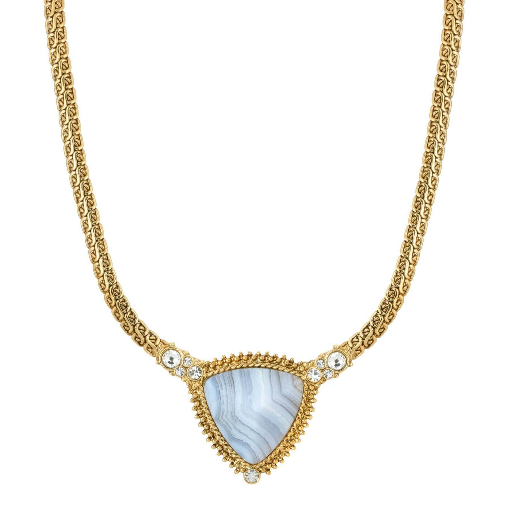 1928 Jewelry Trillion Gemstone Pendant Crystal Accent Necklace 16" + 3" Extender