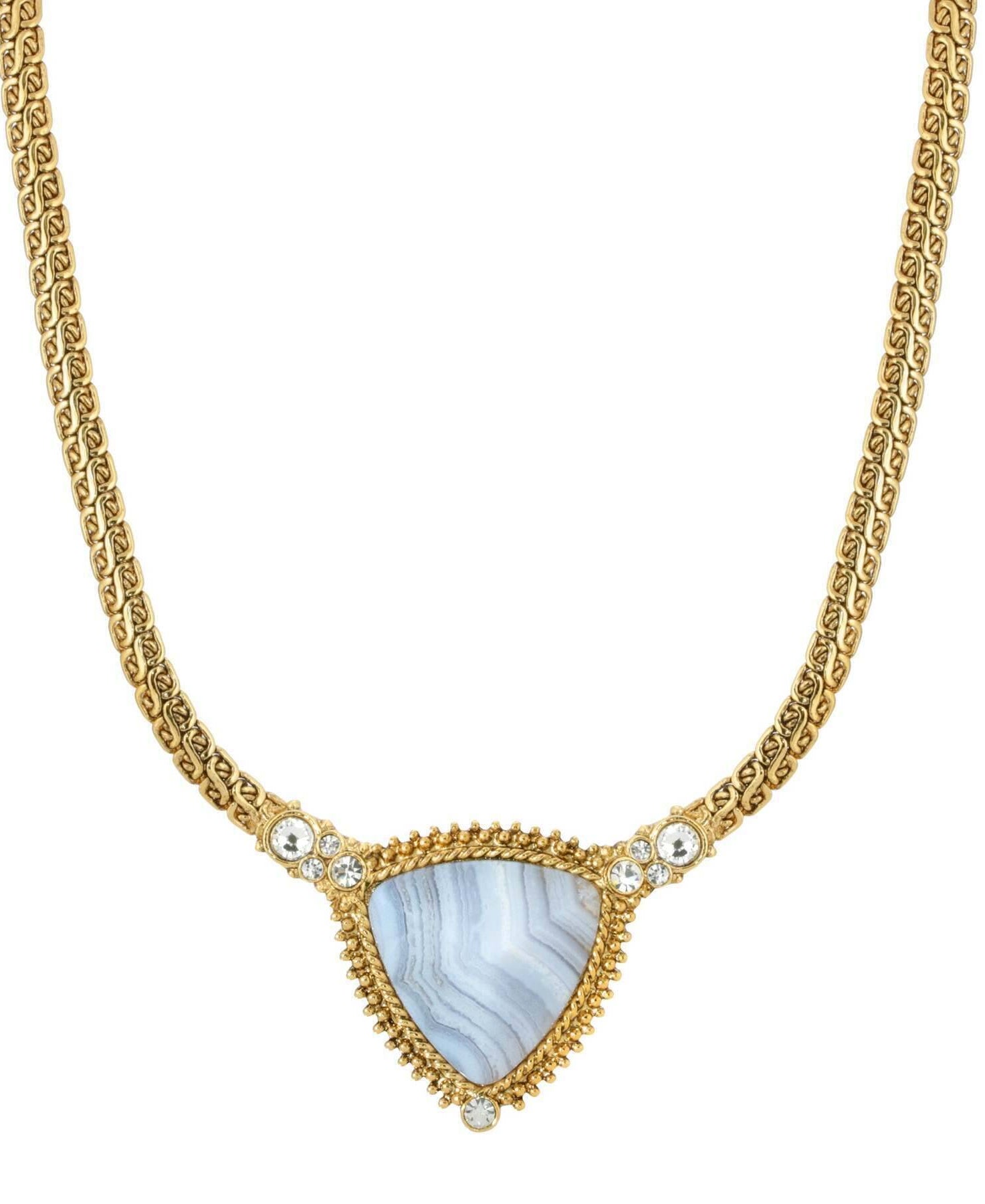 1928 Jewelry Trillion Gemstone Pendant Crystal Accent Necklace 16" + 3" Extender