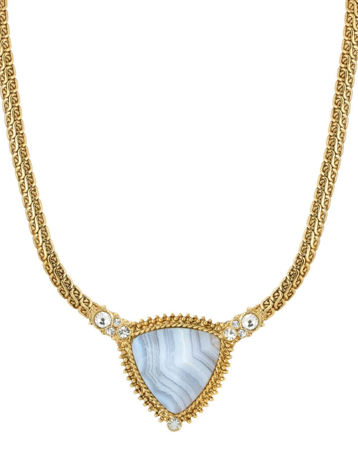 1928 Jewelry Trillion Gemstone Pendant Crystal Accent Necklace 16" + 3" Extender