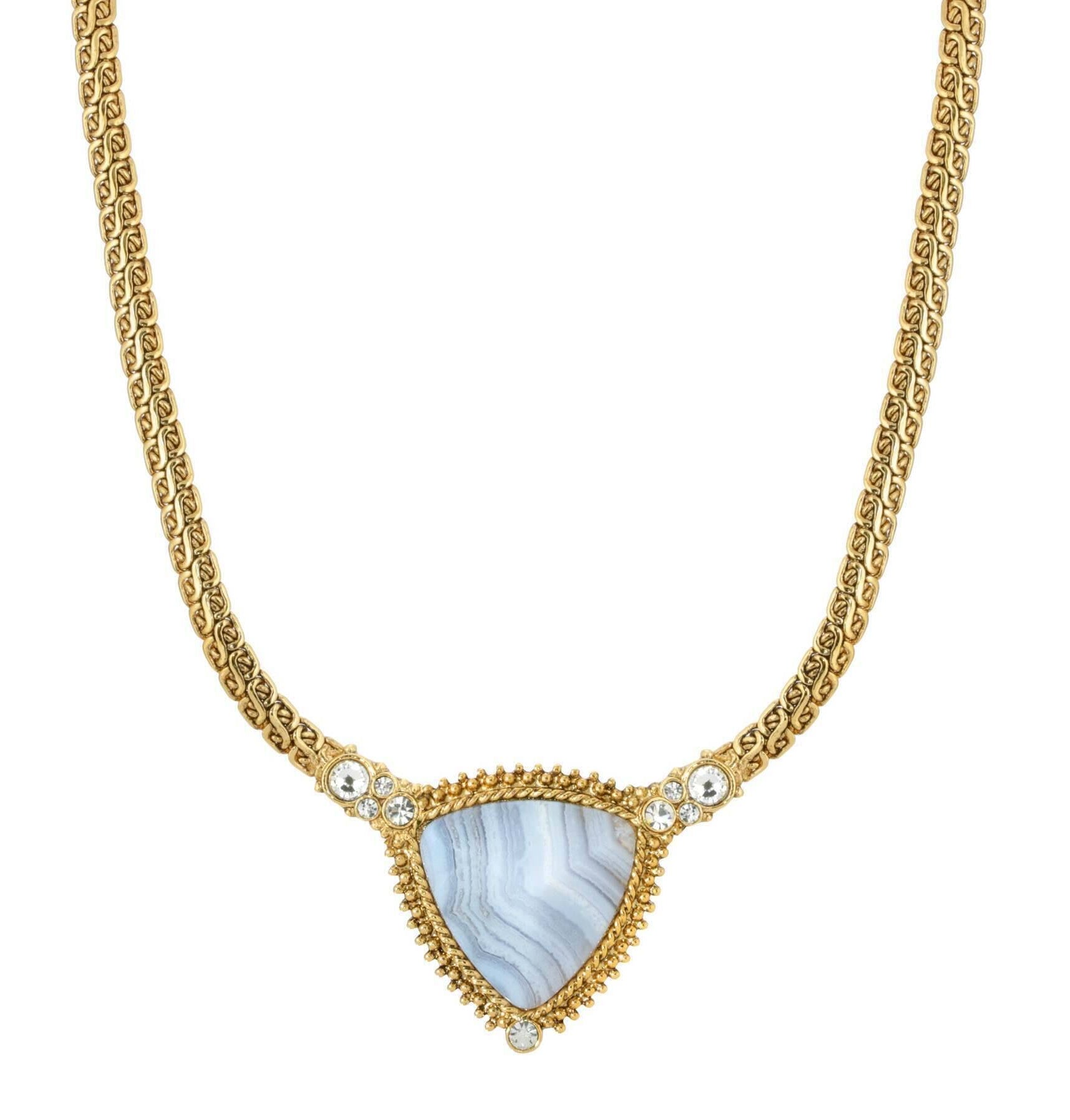 1928 Jewelry Trillion Gemstone Pendant Crystal Accent Necklace 16" + 3" Extender