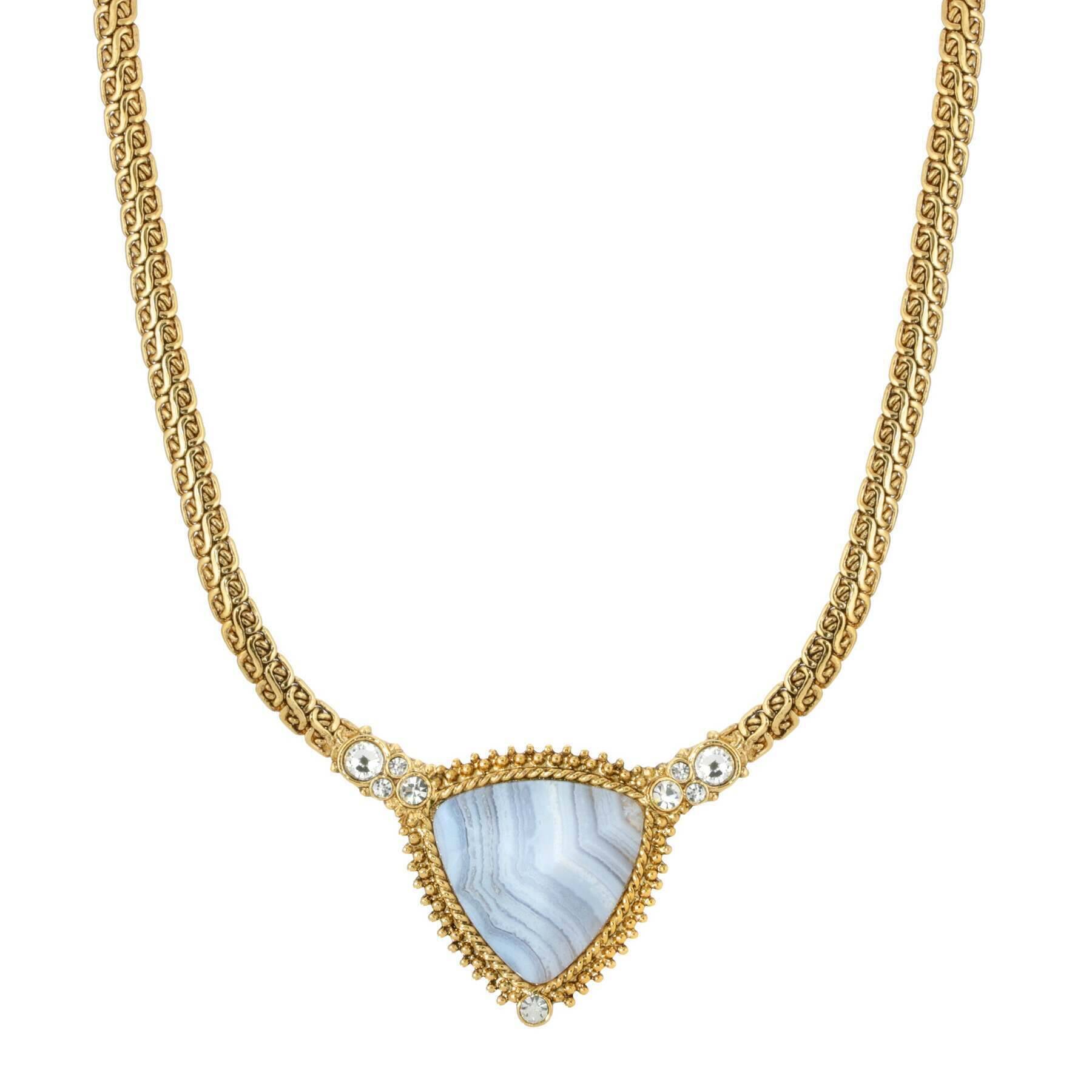 1928 Jewelry Trillion Gemstone Pendant Crystal Accent Necklace 16" + 3" Extender