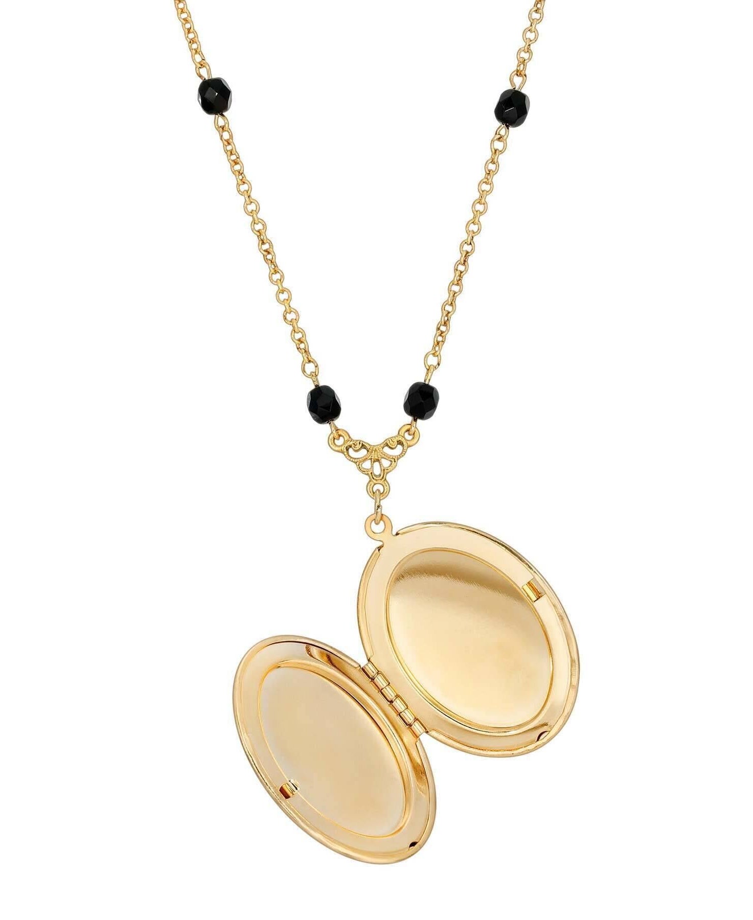 1928 Jewelry Soir̩e Jet Black Oval Stone Locket Necklace 30"