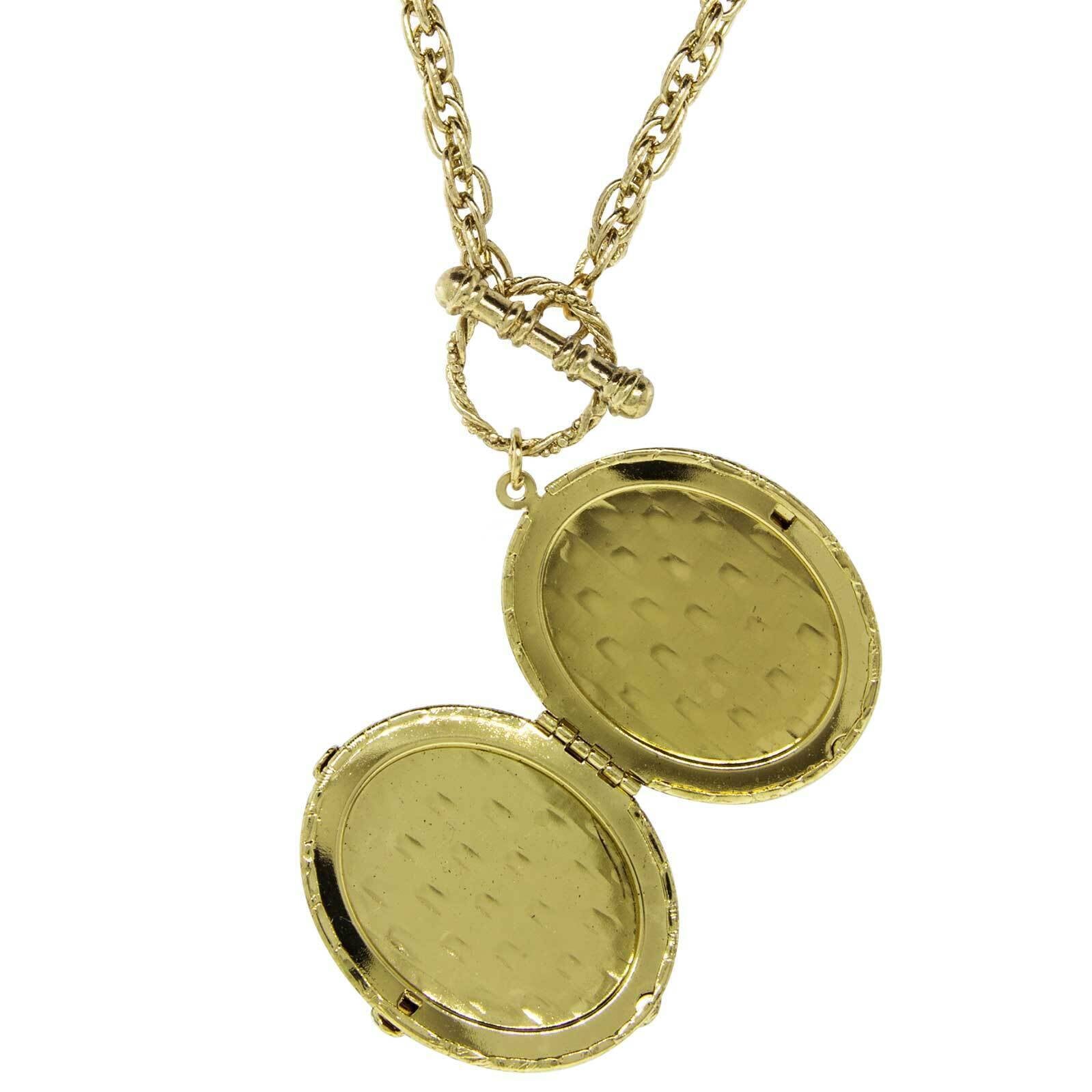 1928 Jewelry Renaissance Inspired Oval Stone Locket Necklace 32"