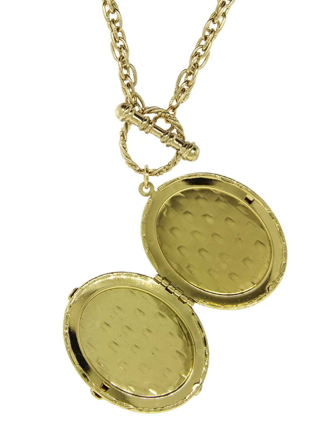 1928 Jewelry Renaissance Inspired Oval Stone Locket Necklace 32"