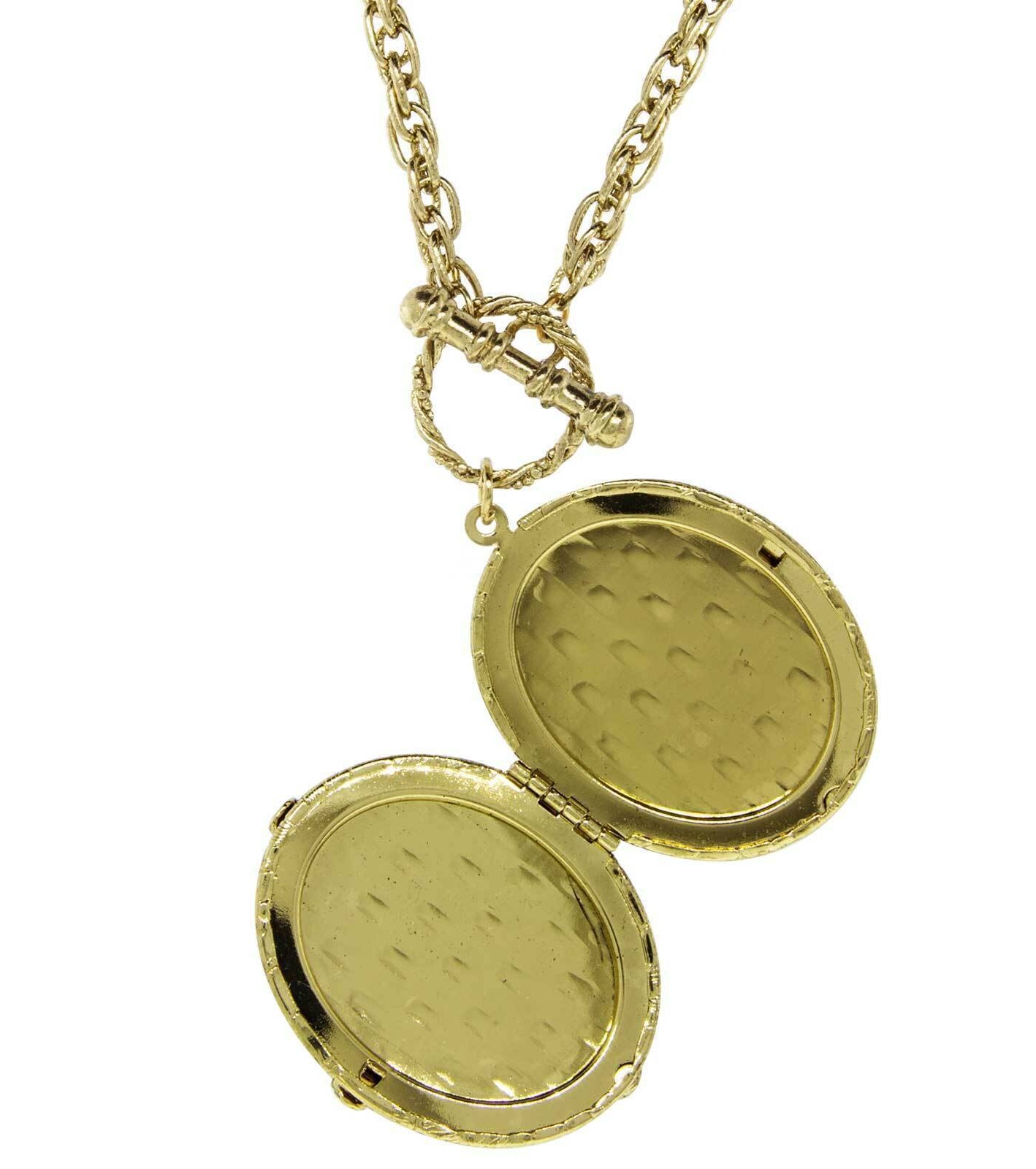 1928 Jewelry Renaissance Inspired Oval Stone Locket Necklace 32"