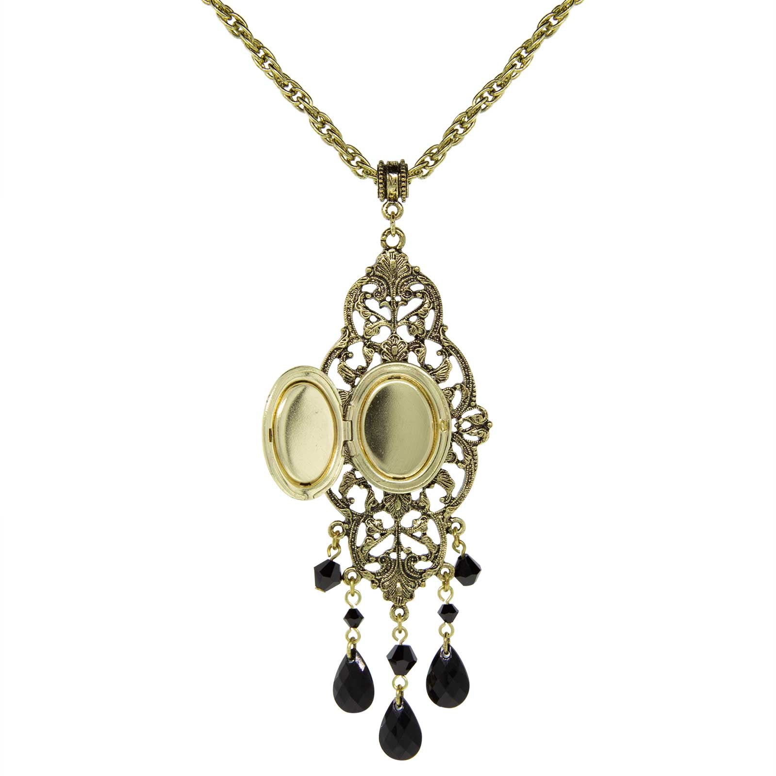 1928 Jewelry Black Oval Cameo Locket Necklace 32"