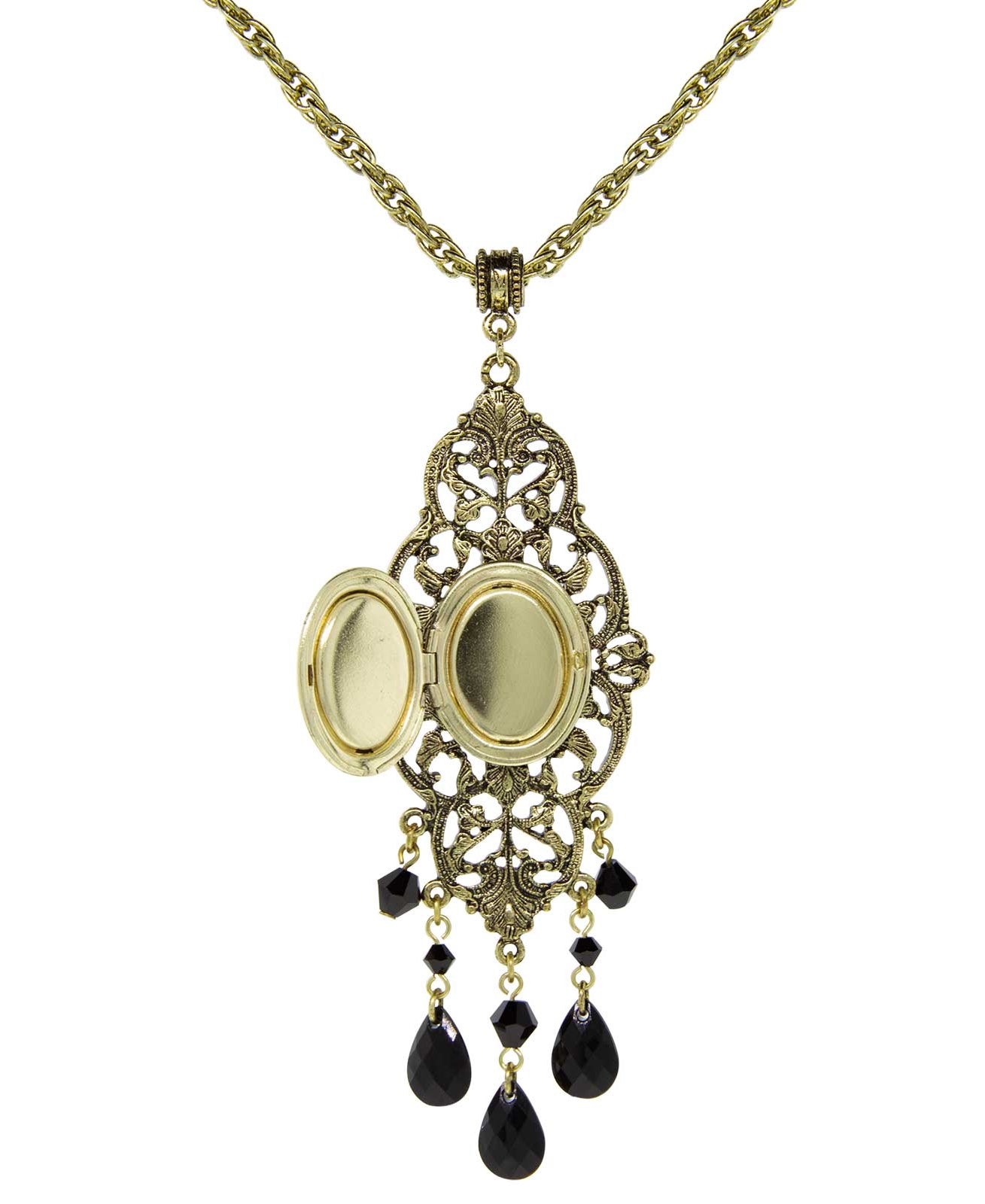 1928 Jewelry Black Oval Cameo Locket Necklace 32"