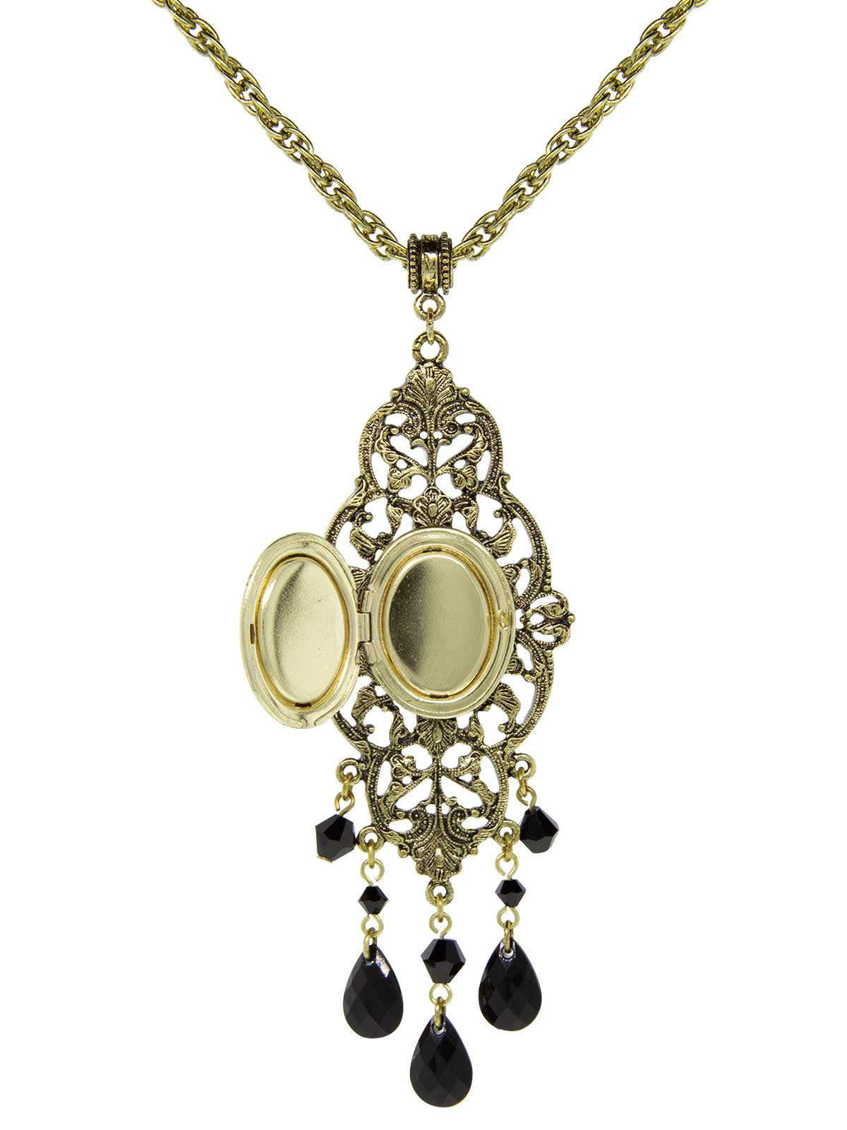 1928 Jewelry Black Oval Cameo Locket Necklace 32"