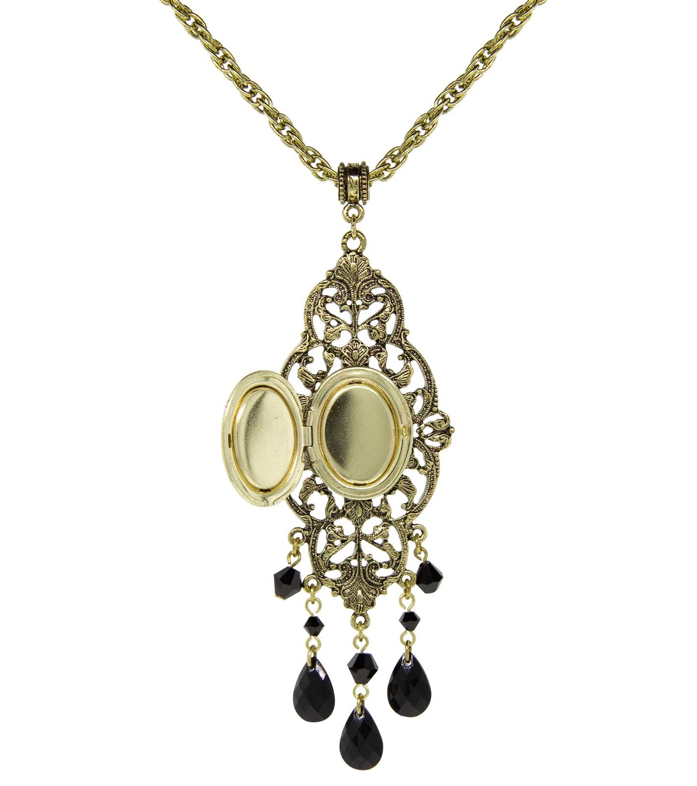 1928 Jewelry Black Oval Cameo Locket Necklace 32"