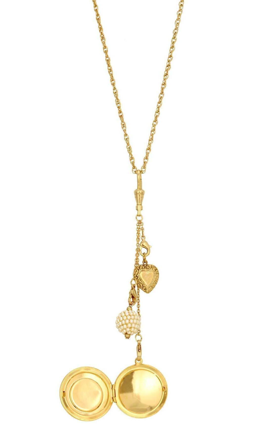 1928 Jewelry Cameo Locket & Charms Necklace 32"