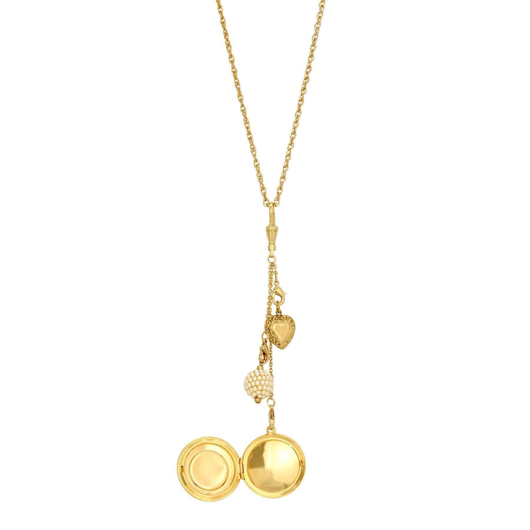 1928 Jewelry Cameo Locket & Charms Necklace 32"